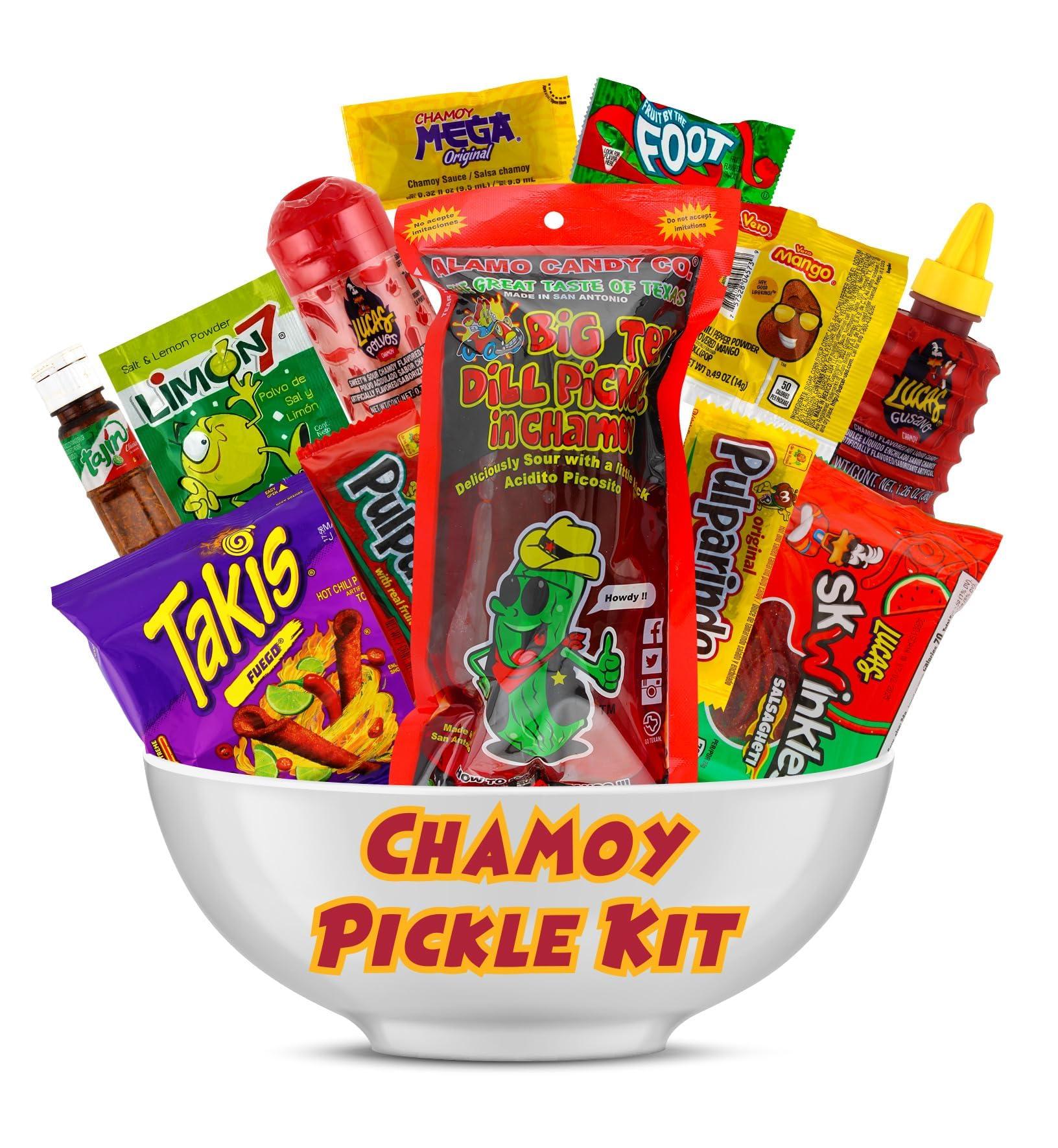 LookOn Original Chamoy Pickle Kit, Ready to Make the Famous TikTok Trend, Includes Alamo Dill Pickle, Baby Lucas, Lucas Gusano, Skwinkles Salsaghetti, Tajin & Pulparindo by LookOn