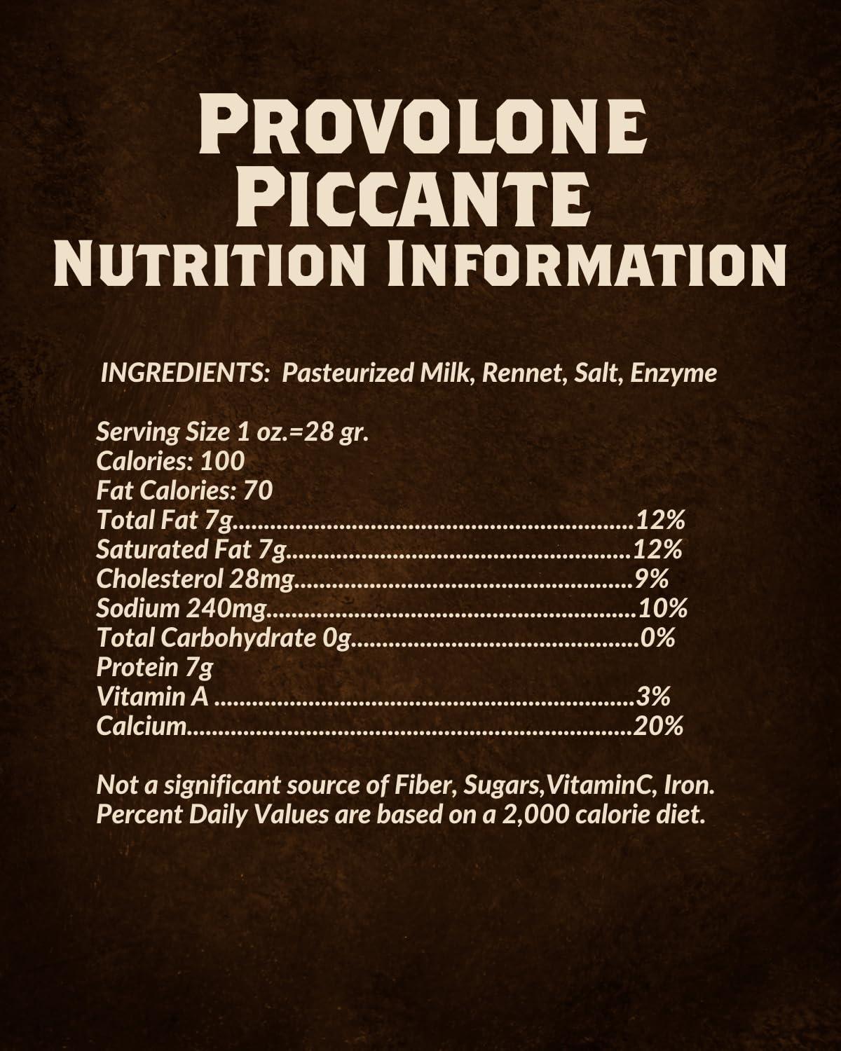 Fortuna\'s Fortuna\'s Provolone Piccante - Sharp & Imported from Italy - Aged to Perfection for Over a Year - Semi-Firm Texture - 1 lb Wedge. Wax rind. Enjoy a Bold Taste