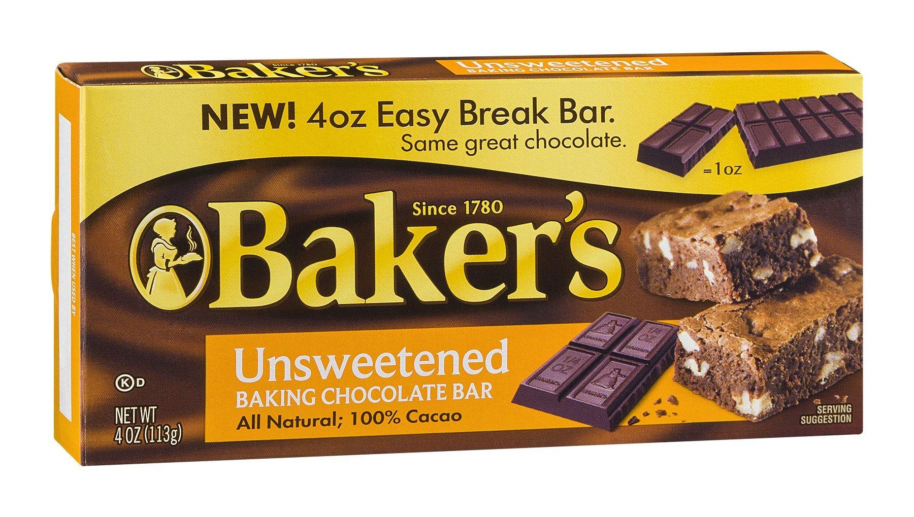 Baker's Baker's Unsweetened Chocolate Baking Bar 4 OZ (Pack of 24)