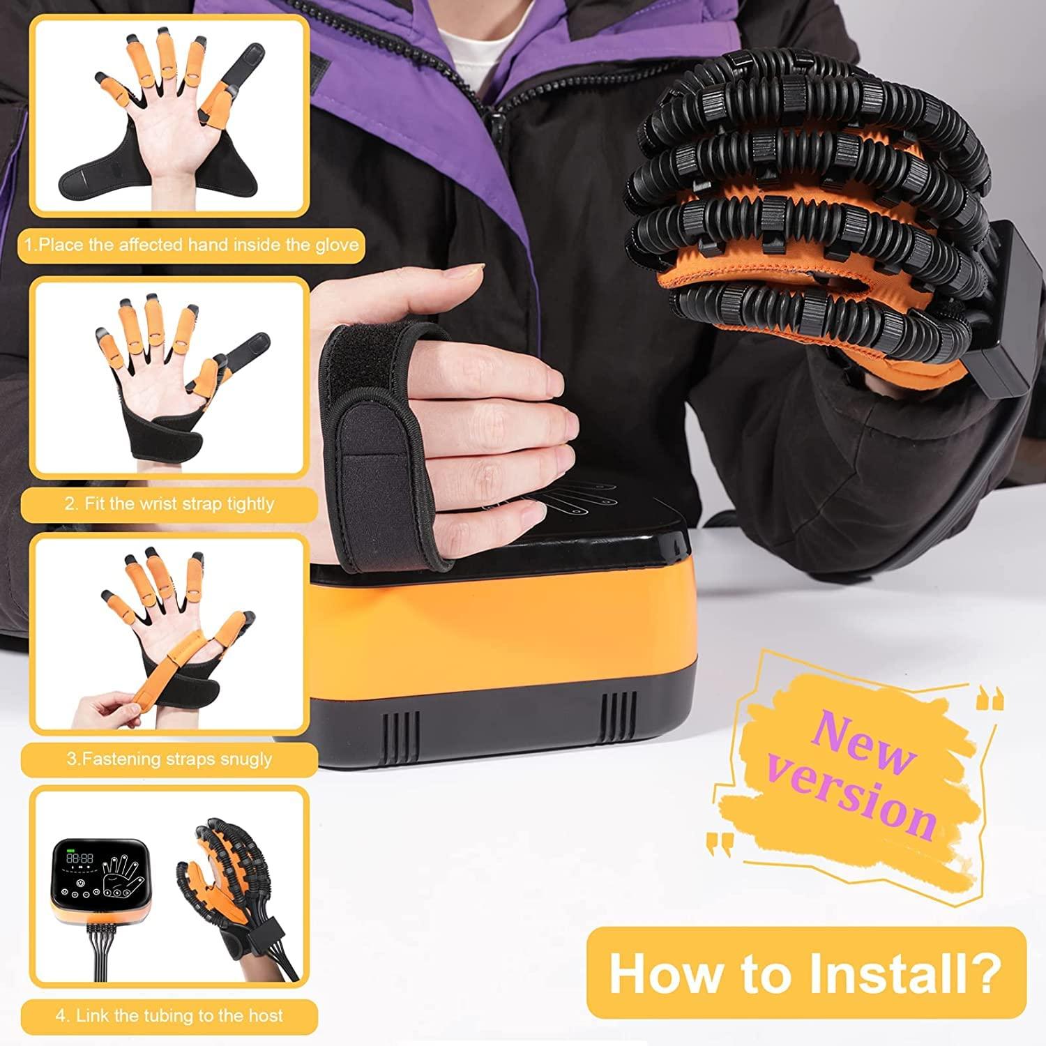 TRWNSO Rehabilitation Robot Gloves Upgrade Hemiplegia Hand Stroke Recovery Equipment with USB Chargeable and Strength Adjustment,Finger Hand Exercise Recovery Equipment (Left Hand M)