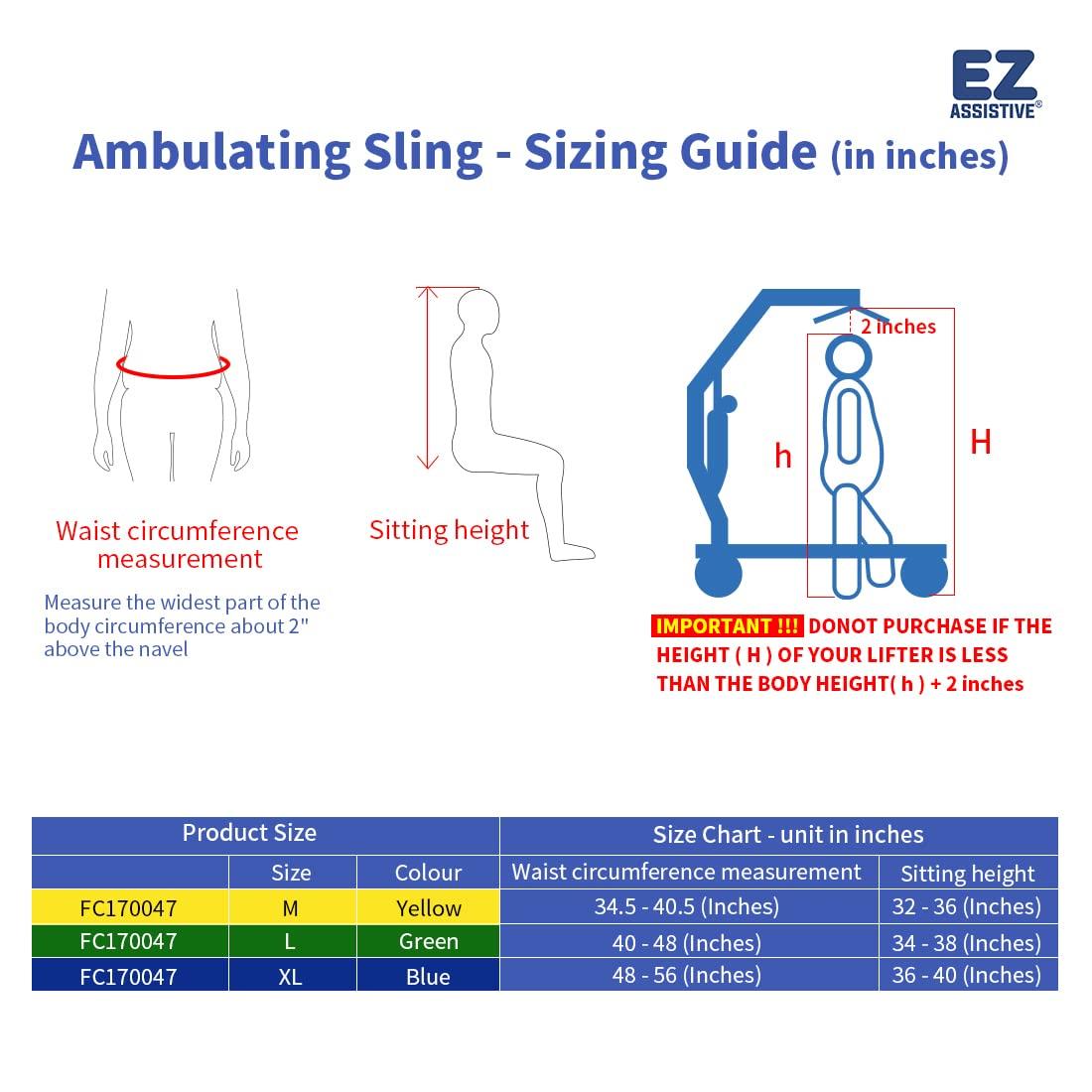 EZ Assistive EZ Assistive Ambulating Walk Sling for Patient Standing and Walking Training & Patient Lift Aid or Walking Aids Reusable and Washable (Large)