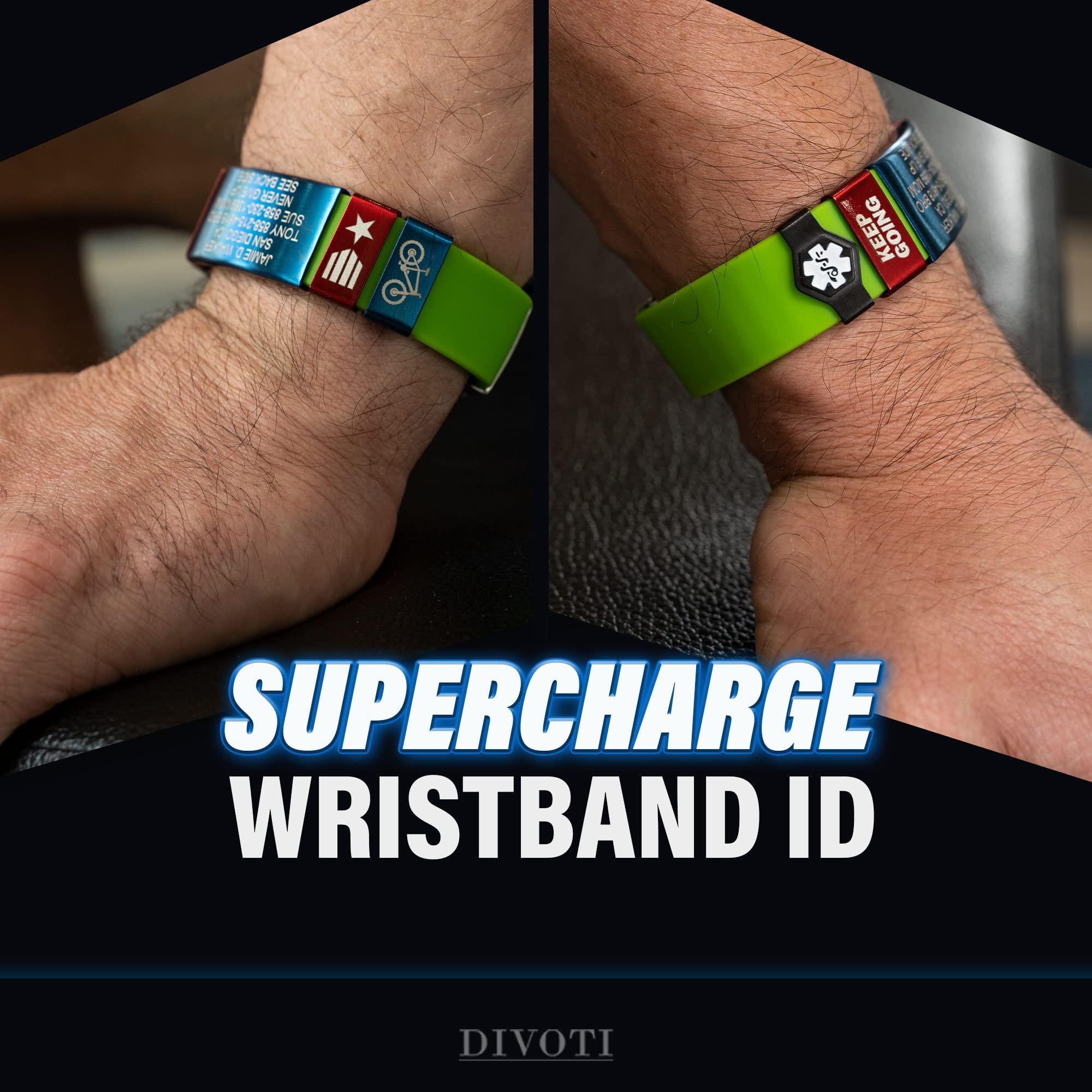 Divoti Divoti Supercharge Wristband ID, Silicone Clasp Identification Bracelet and Sport ID for Athletes - Red Tag/White Silicone Band - 19mm