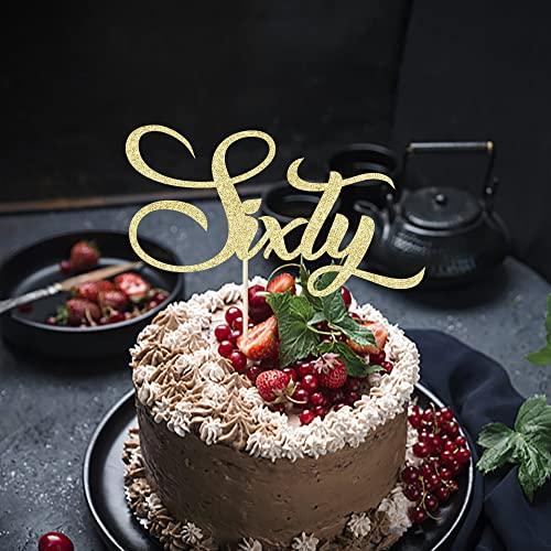 Bekaterea Gold Glitter Sixty Cake Topper,60th Birthday Cake Topper,Cheers to 60 Years Old,60th Anniversary /60th Birthday Party Decorations Supplies