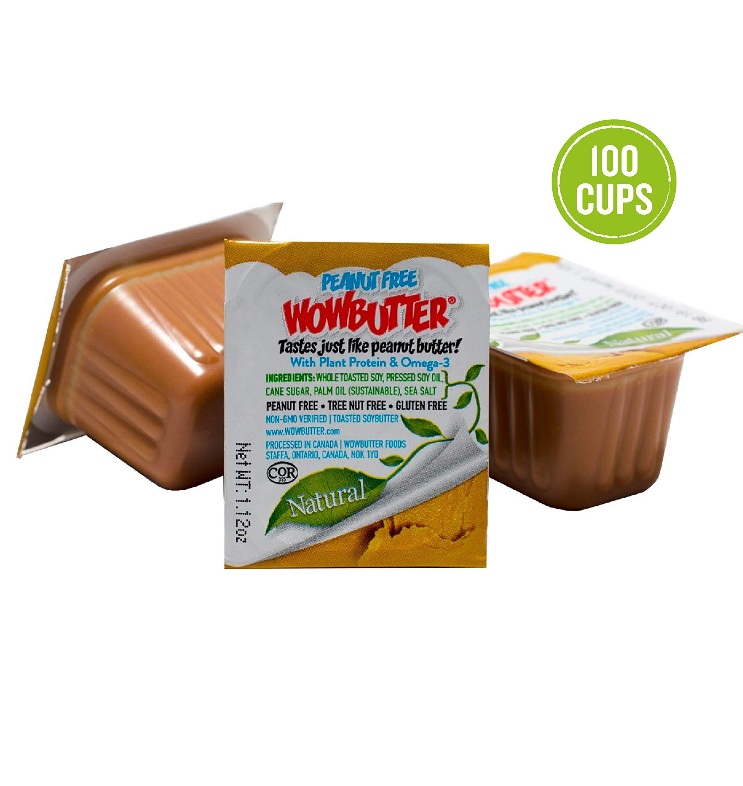 WOWBUTTER WOWBUTTER - Creamy Peanut & Tree Nut Free Spread - 100 Cups - 1.12oz each - Made With Whole Toasted Soy - All Natural Ingredients - Safe for School - Vegan Plant Protein Food - Gluten Free & Non-GMO