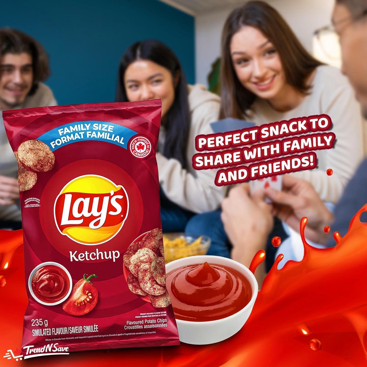 TRENDNSAVE Lay\'s Ketchup Potato Chips Family Bag; Canadian Chips; For Sharing; 235g/8.28oz (Pack of 4) Shipped from Canada