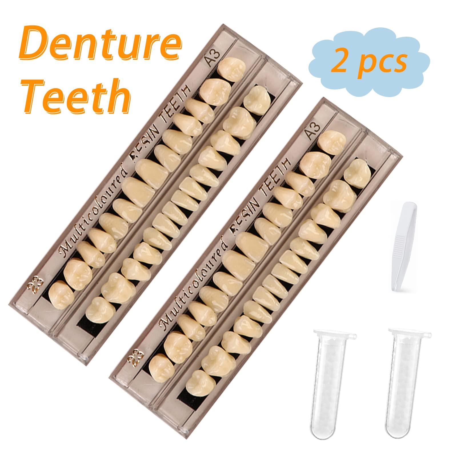 Ceonam 56 Pcs False Teeth Dental Complete Acrylic Resin Denture Teeth, 2 Set Whole Teeth Synthetic Polymer Denture Tooth, 23 Shade A3 Upper + Lower Dental Materials for Replacement, DIY, or Halloween