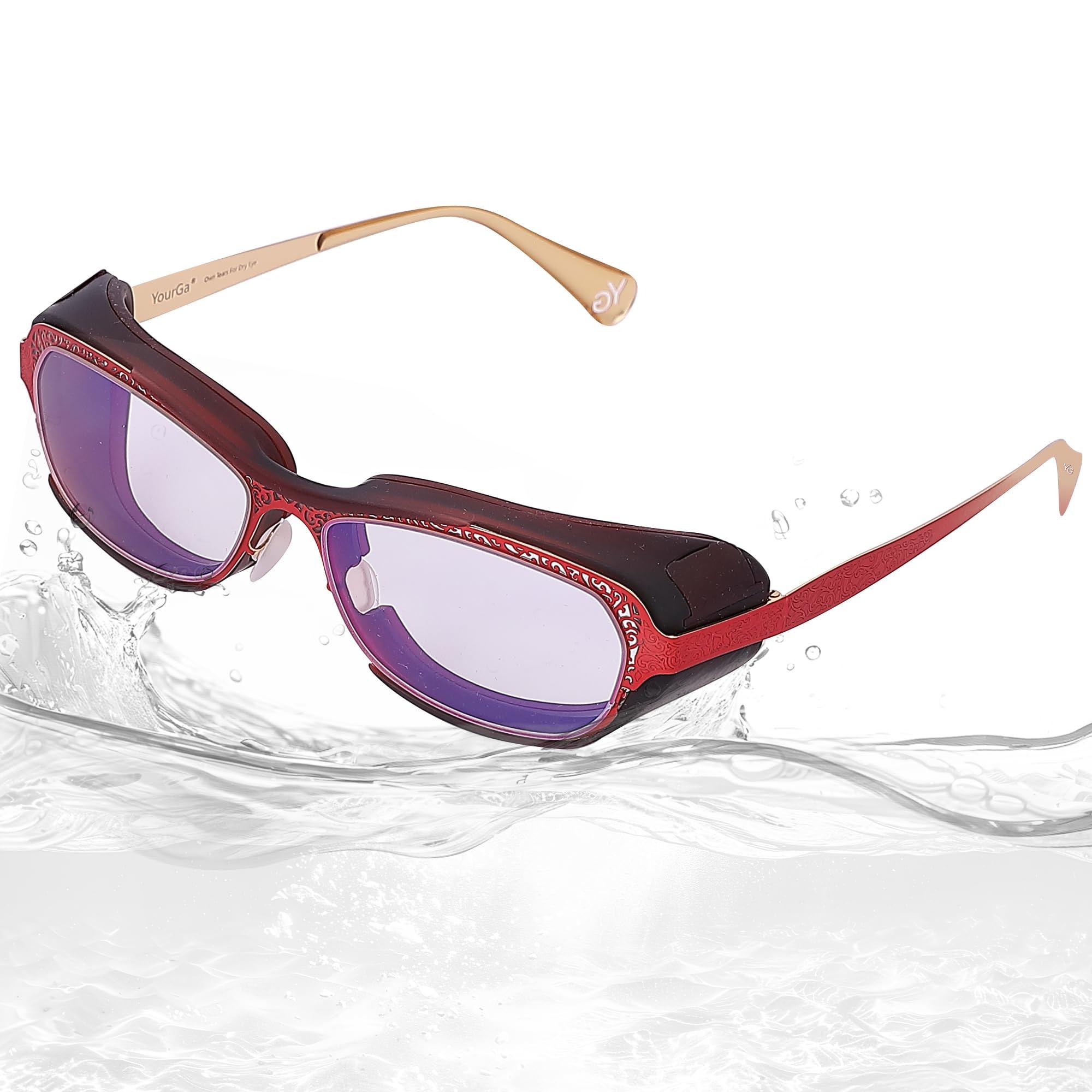 Yourga Yourga Moisture Chamber Glasses for Dry Eyes, Blue Light Blocking, Moisture Chamber Goggles with Stainless Steel Frame, Anti-Pollen, Aviod Allergens, Indoor or Outdoor for Men/Women(Red)