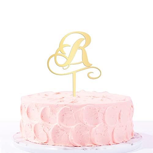 Vinisong Vinisong Personalized Initials R Cake Topper Monogram Cake Topper Rustic Wedding Cake Topper Letter R Cake Topper Acrylic Gold Cake Decoration Birthday Party Decor Supplies
