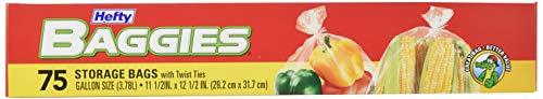 Hefty Hefty Baggies Food Storage Bags, Gallon Size, Twist Tie, 75 Count (Pack of 9), 675 Total