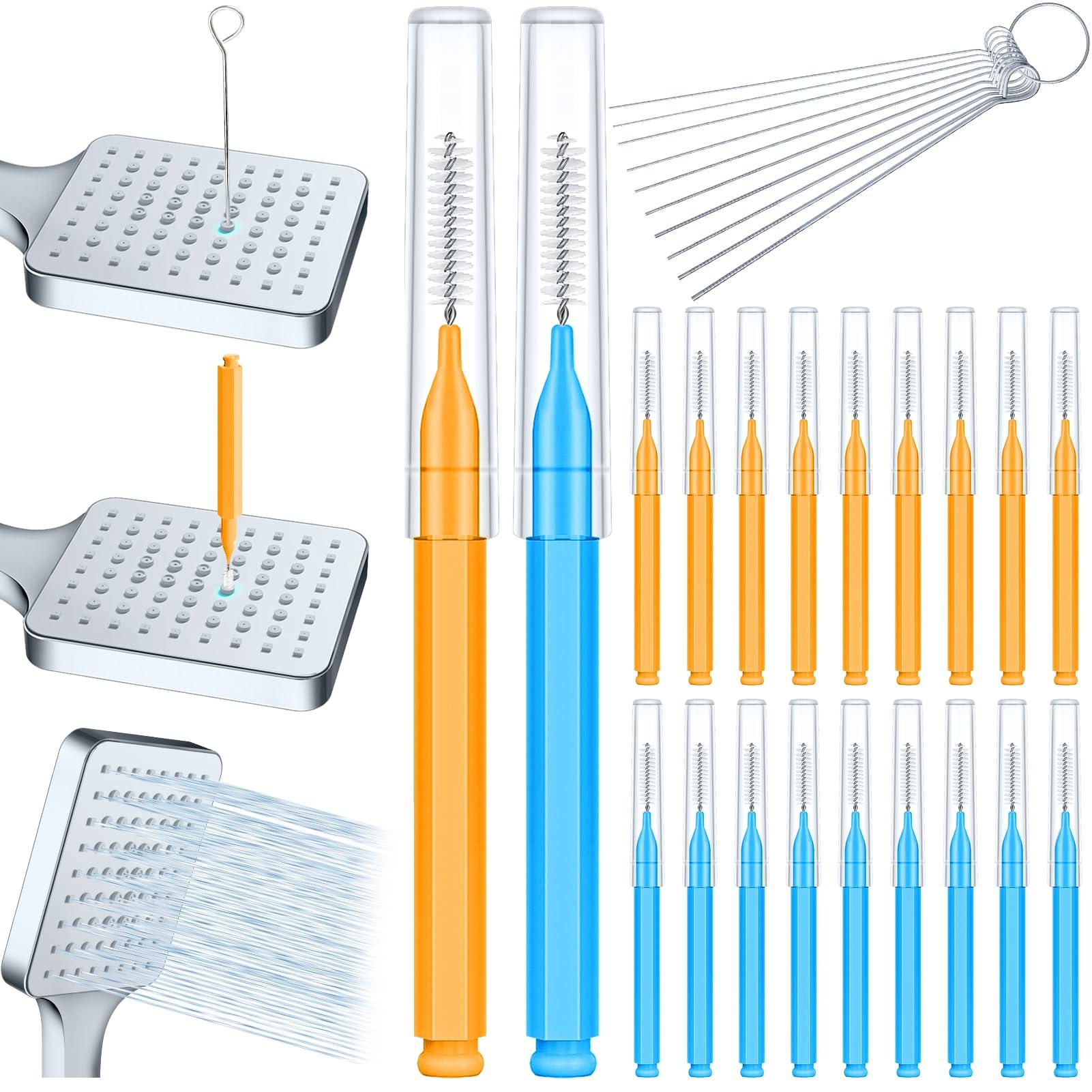 Lumkew Lumkew 30 Pcs Shower Head Cleaner Tool, Small Gaps Hole Anti-Clogging Shower Head Cleaning Brush, Showerhead Cleaner Picks Tiny Nozzle, Orange Blue