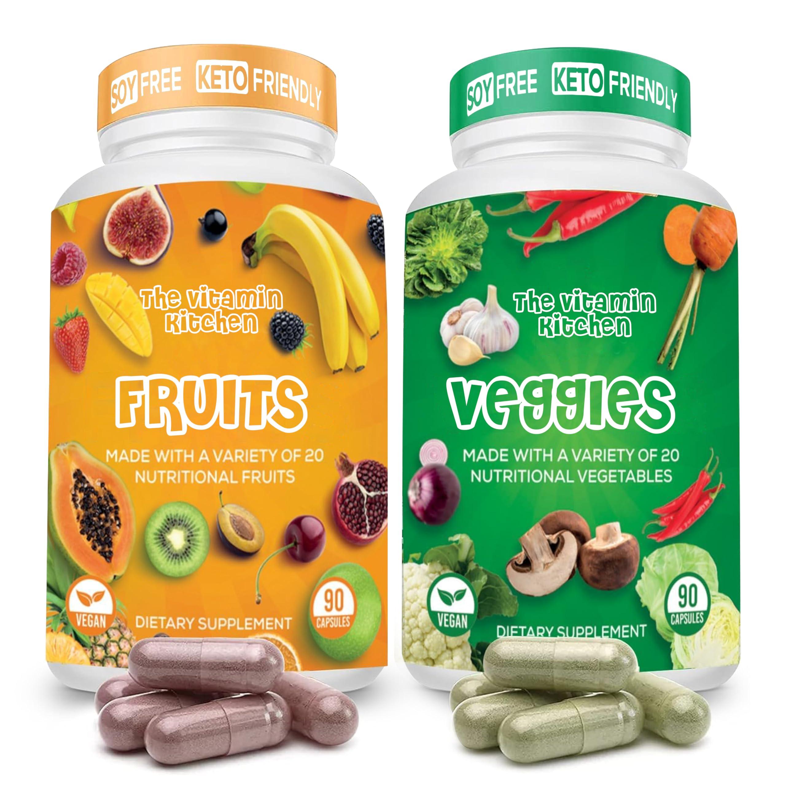 The Vitamin Kitchen The Vitamin Kitchen Fruit and Veggie Supplements-90 Fruits, 90 Veggies Capsules to Boost Energy Level - Whole Food Fruits and Vegetable from Super Foods - Made in USA - Soy & Vegan Free (Pack of 2)
