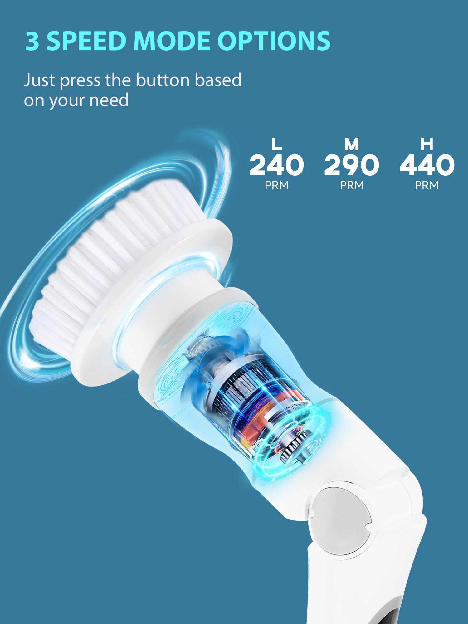 CONERX CONERX Cordless Cleaning Brush with 8 Replaceable Brush Heads, for Bathroom Floor Tile Window 3 Adjustable Speeds Adjustable Extension Handle