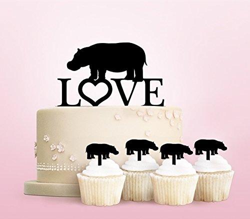 jjphonecase TC0166 Love Hippopotamus Party Wedding Birthday Acrylic Cake Topper Cupcake Toppers Decor Set 11 pcs