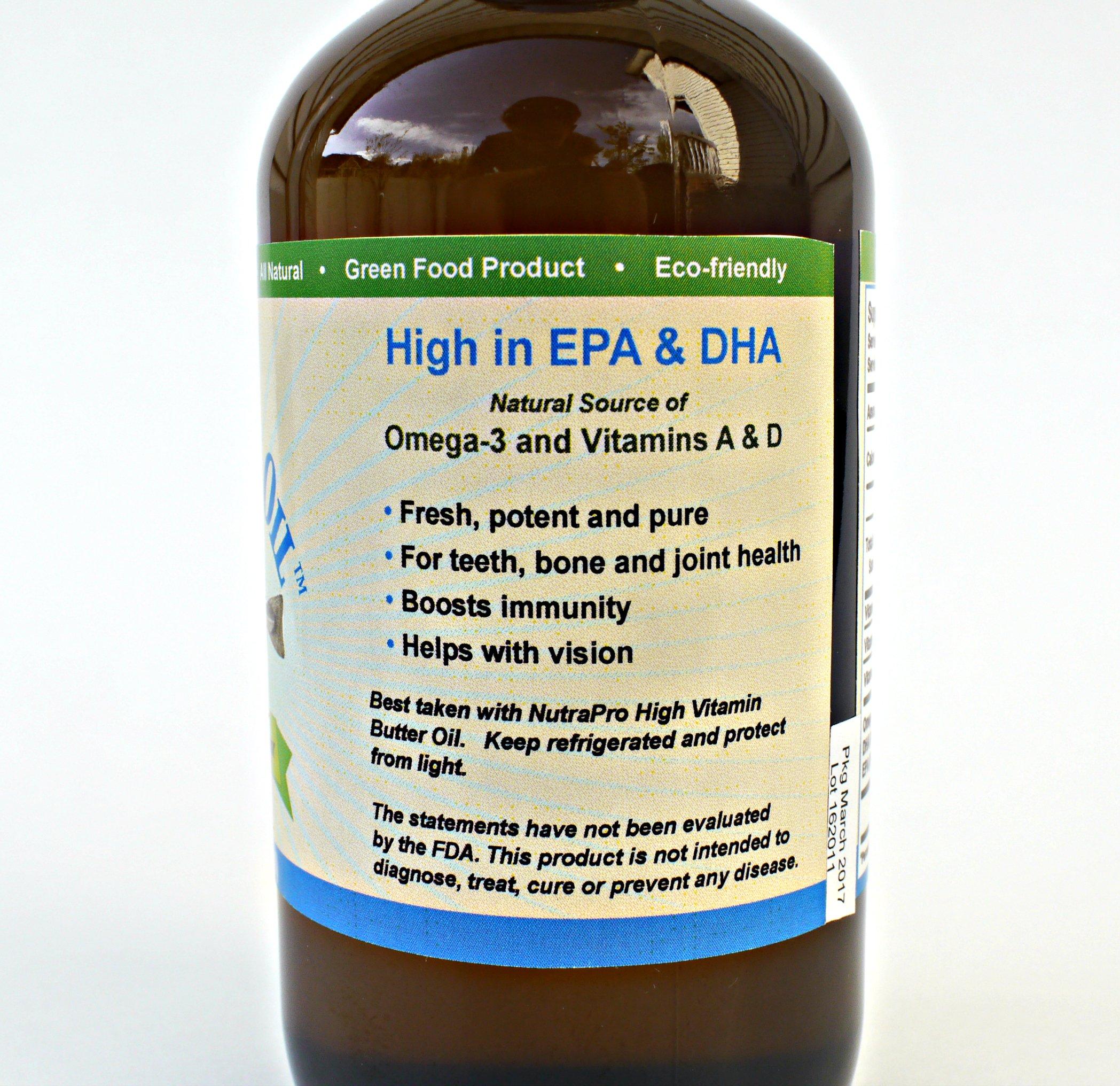 NutraPro International Virgin Cod Liver Oil - 8 Fl oz Natural, Wild Caught & Fresh Tasting,.High in Vitamin D, Omega 3 DHA/EPA (Peppermint Flavored)