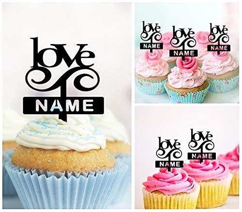 jjphonecase TA1164 Love Text Silhouette Party Wedding Birthday Acrylic Cupcake Toppers Decor 10 pcs with Personalized Your Name
