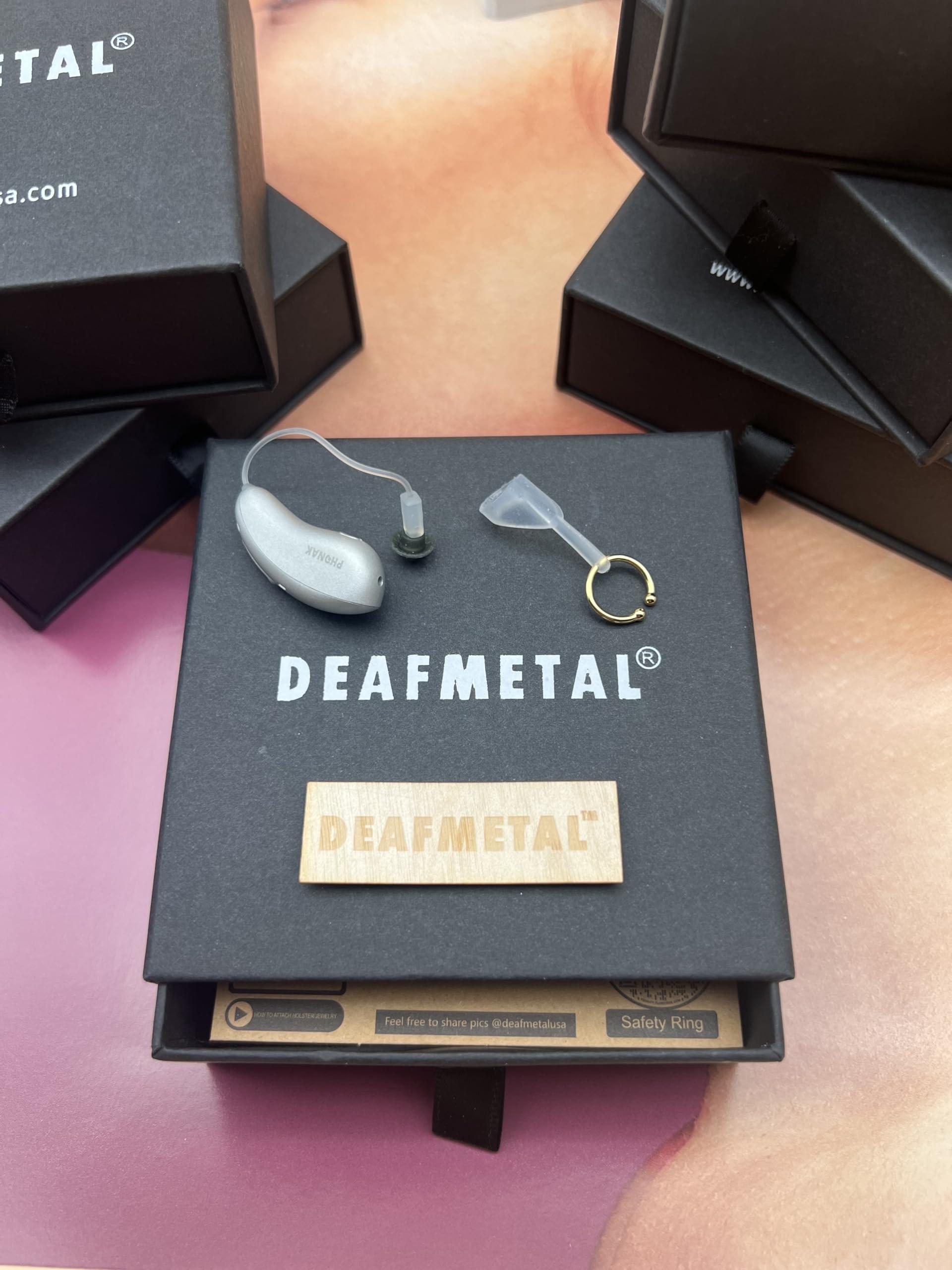 Deafmetal Deafmetal USA Retention Hearing Aid Cuff and Silicone Holster Attachment - Fits BTE and RIC Hearing Aids and BTE Cochlear Implant Processors - Keep Hearing Devices Secured - Gold - 1 Ear