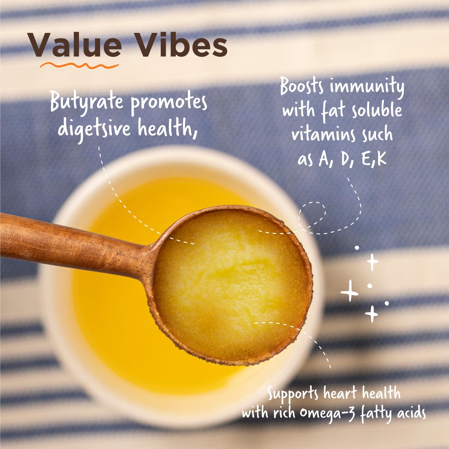 AMOREARTH - NATURAL.HEALTHY.FRESH Two Brothers Organic Farms - Grass Fed A2 Ghee 16 Fl Oz (500ml) | Clarified Butter | Cultured, Desi Gir Cow Ghee | Pasture Raised on Certified Organic Farm | Non-GMO, Lactose-Free, Keto Friendly | Made from Whole Curds in Small Batches | Glass Jar