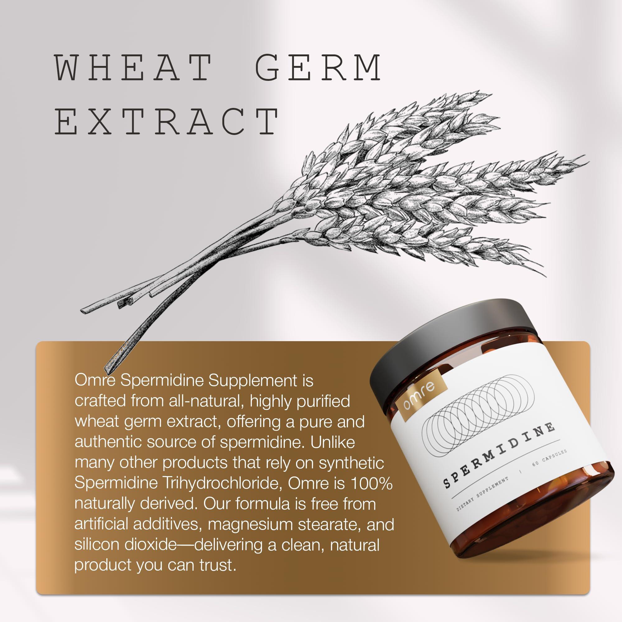 omre omre Spermidine Supplement (10mg of Non-Synthetic Spermidine) - 3rd-Party Tested 1000mg Wheat Germ Extract Standardized to No Less Than 1% Spermidine - 10mg of Natural Spermidine per Serving