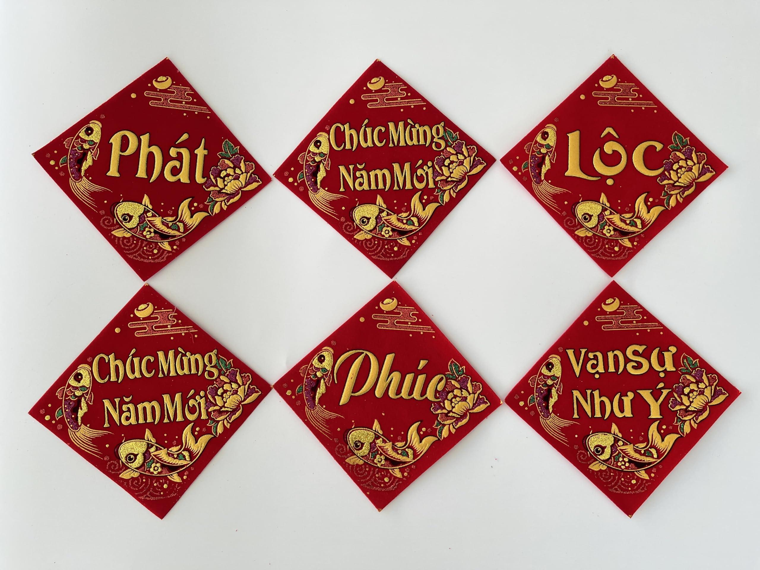 VN Red Velvet Stickers for TET Decoration - Watermelon, Grapefruit, Rice Cakes, Banh Chung & Banh TET