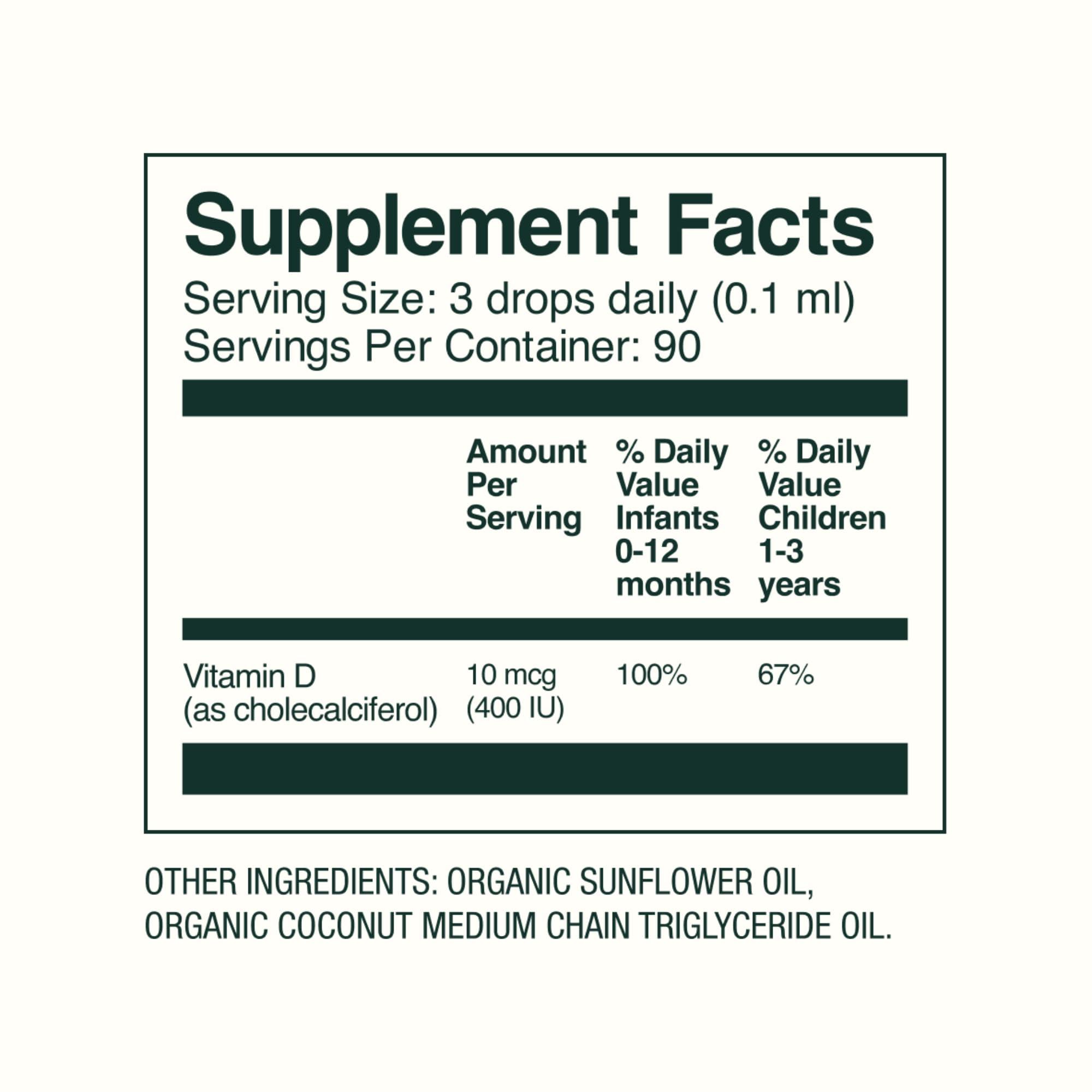 Bobbie Bobbie Organic Baby Vitamin D Drops, Daily Liquid Supplement to Support Development, Immune Health and Strong Teeth and Bones* in Newborn Babies and Infants, Vegan, Infant Vitamin D, 400 IU, 0.3 fl oz