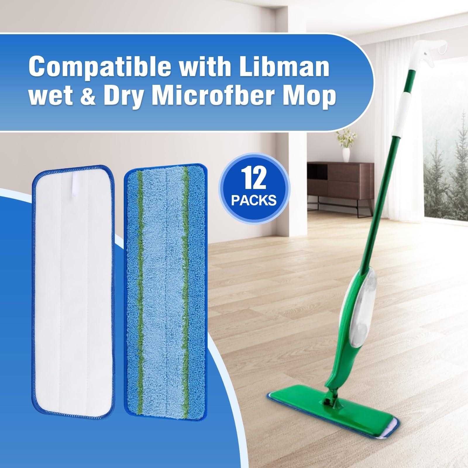 Hyphen-X 12 Pack Cleaning Mop Pads Replacement Part for Libman Freedom Spray Mop, Washable and Reusable Microfiber Spray Mop Replacement Head Reusable Wet Floor Cleaning Mop Pads