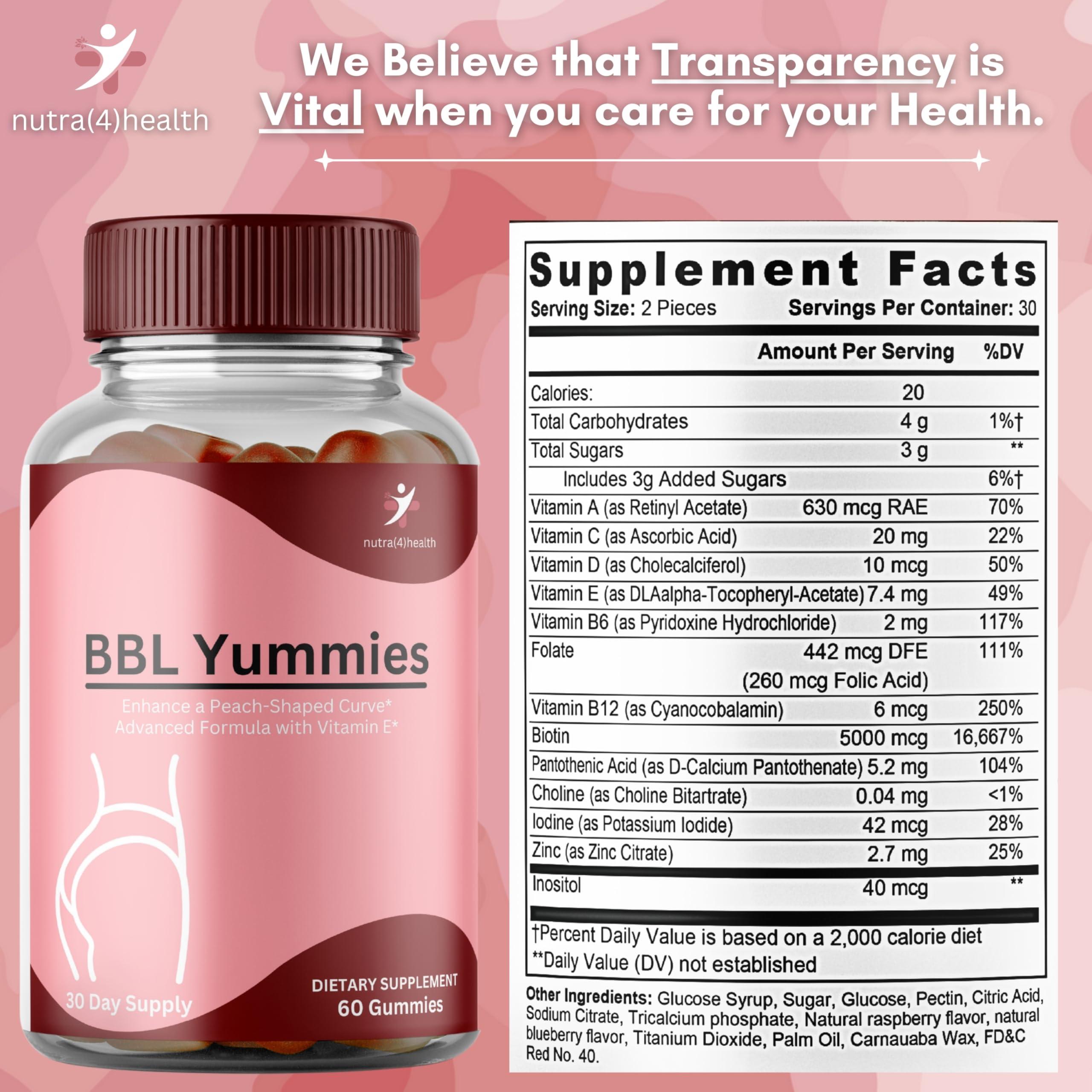 nutra4health nutra4health BBL Yummies Butt Gummies Enhancing Gummy Supplement, Big Booty Enhancer, Multivitamin for Women, Glute Boost Vitamins for a Max Gains & Natural Curves, Workout Support, 60 Gummies
