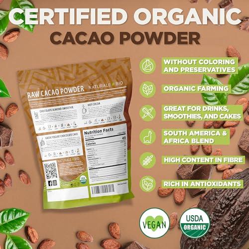 NaturaleBio NaturaleBio Organic Cacao Powder 35oz, Cocoa Powder Unsweetened, Natural and Pure - Produced from Raw Cacao Beans. Source of Magnesium, Manganese and Phosphorus