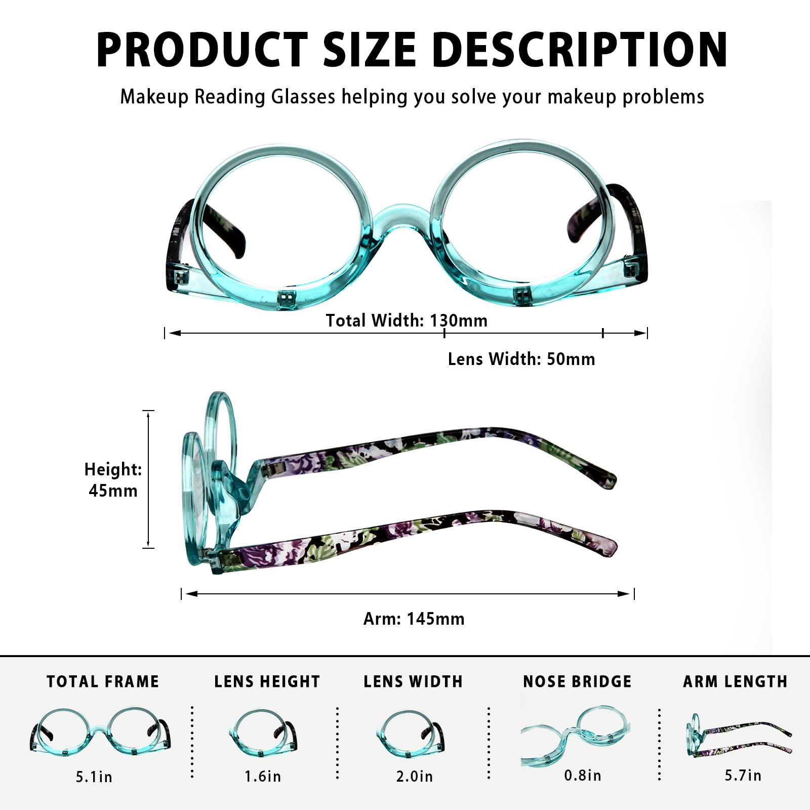 MMOWW MMOWW 2 Pairs Makeup Readers Flip-top Rotating Fashion Reading Glasses for Women Dual Lens Black+Blue,2.0
