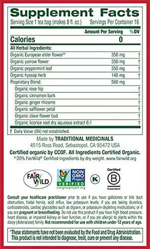 Traditional Medicinals Traditional Medicinals Organic Herbal Cold Care Elderflower Spice Herbal Tea, Warm & Comforting Seasonal Wellness, 48 Tea Bags Total (Pack of 3)