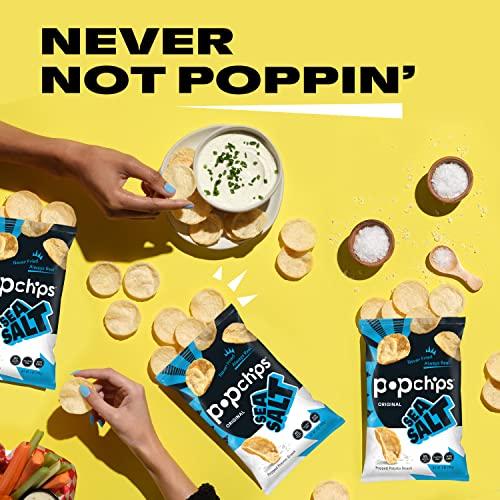 Popchips Popchips Potato Chips, Sea Salt, 4ct 5.0oz Share Bags, Low-Calorie and Gluten Free, Salty Snacks for Adults and Children, Non-GMO, Vegan & Kosher Friendly, 130 Calories Per Serving