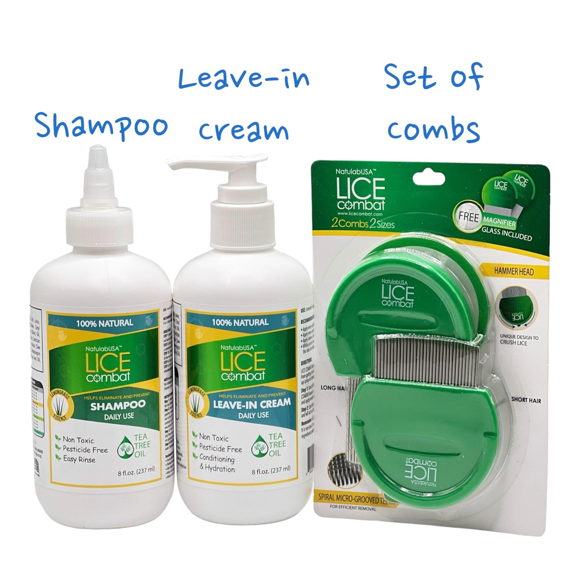 NatulabUSA NatulabUSA Lice Combat Treatment Kit | Shampoo, Leave-in Cream, Two Combs and Magnifying Glass | Manages Lice, Super Lice & Nits | Repels & Prevents | Pesticide Free | 100% Natural Essential Oils