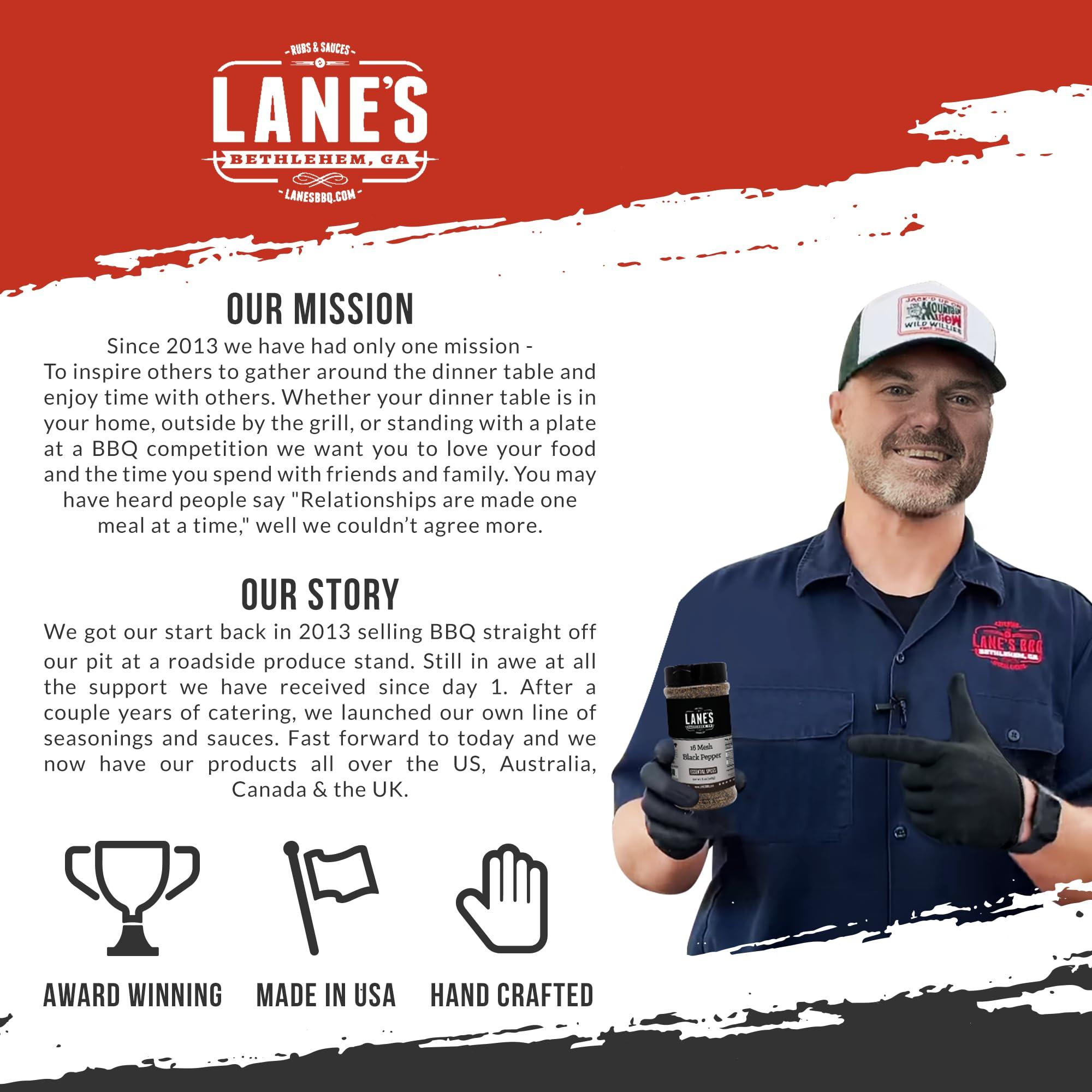 Lane's Lane\'s 16 Mesh Ground Pepper Seasoning, All-Natural Coarse Black Pepper Ground Spice, No Preservatives Coarse Ground Black Pepper, Made in USA, 8 Oz