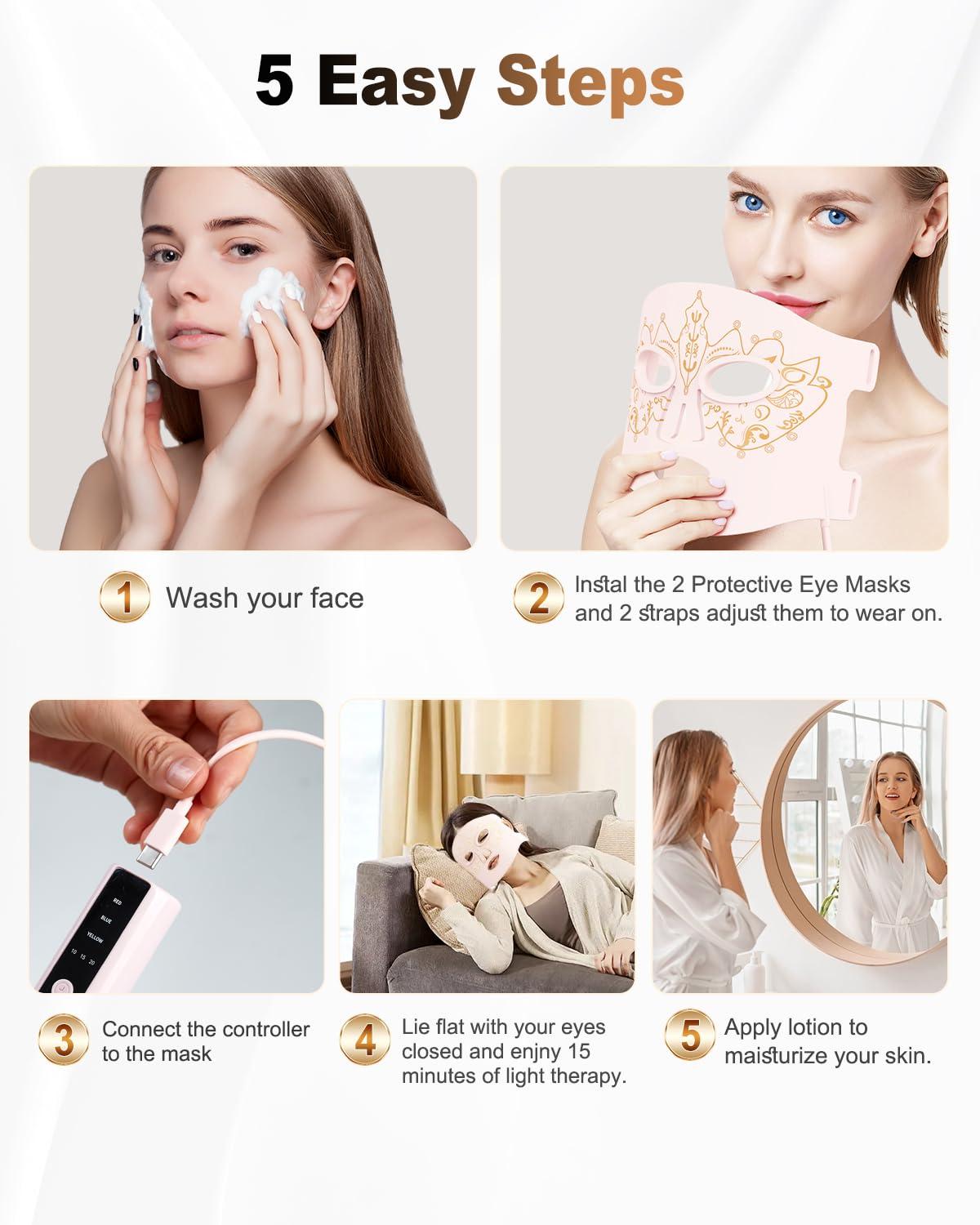 BETNEP Red Light Therapy for Face,3 Modes LED Face Mask Light Therapy,Near-Infrared 850 Red Light Therapy Mask(NIR),Portable,Rechargeable and Remote