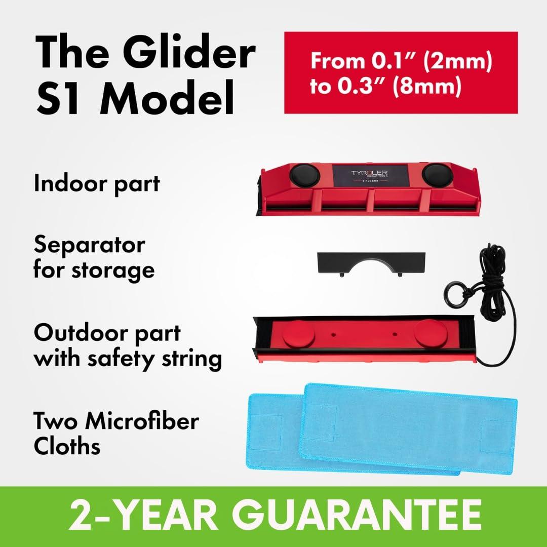 Tyroler Bright Tools Tyroler Magnetic Window Cleaner | for Single-Glazed Windows 0.1\"-0.3\" ONLY | The Glider S-1 Glass Cleaner | 3M Anti-Fall Rope | Double-Sided Cleaning
