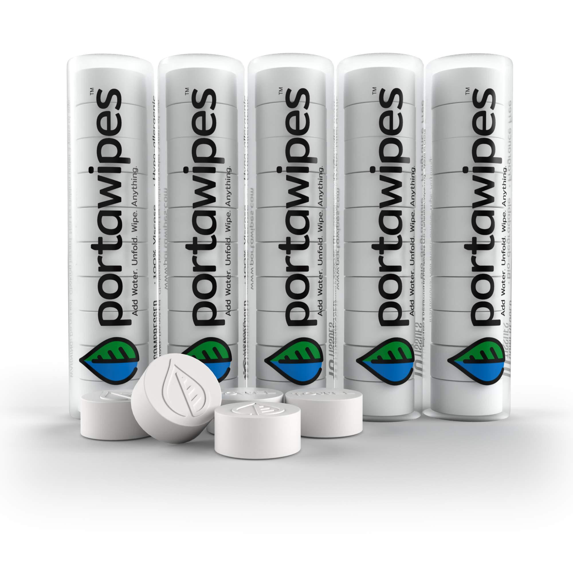 Portawipes Portawipes Coin Tissues | 50 Pack with 5 Carrying Cases | Toilet Paper Tablets | Compressed Towels | Expandable Wipes | Soft & Odor Free