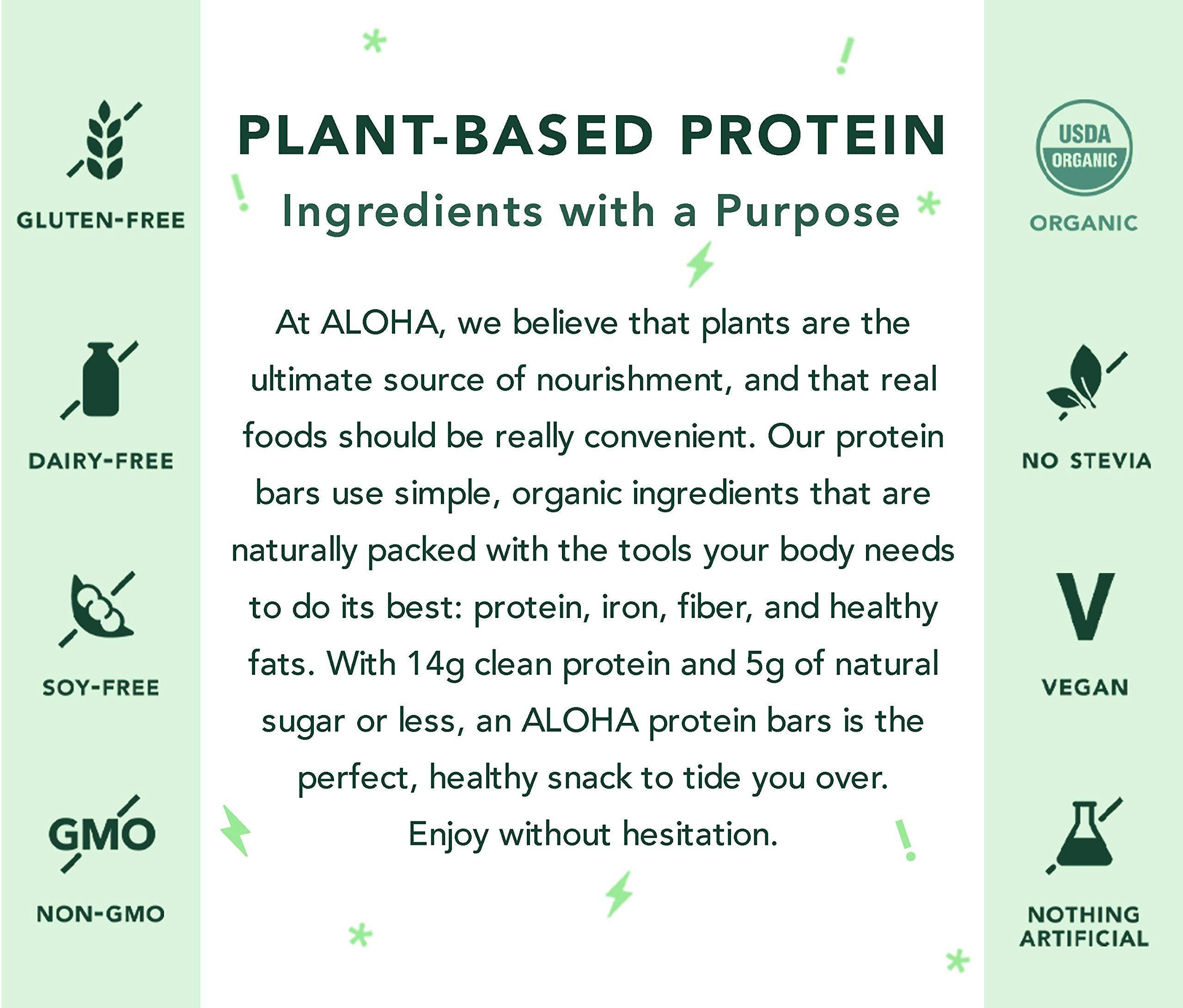 ALOHA ALOHA Organic Plant Based Protein Bars 4-Pack - Chocolate Fudge Brownie - 1.98oz Bars - Vegan, Low Sugar, Gluten-Free, Paleo, Low Carb, Non-GMO, Stevia-Free, Soy-Free, No-Erythritol