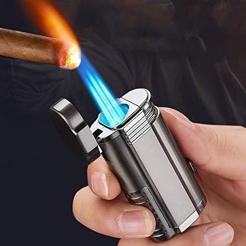 Malisseladi Torch Lighter Triple Jet Flame Refillable Butane Cigar Lighter with Cigar Punch,Adjustable Jet Flame Lighters Windproof Lighter Cigar Ignition for Grill BBQ Camping,Without Gas (Black)