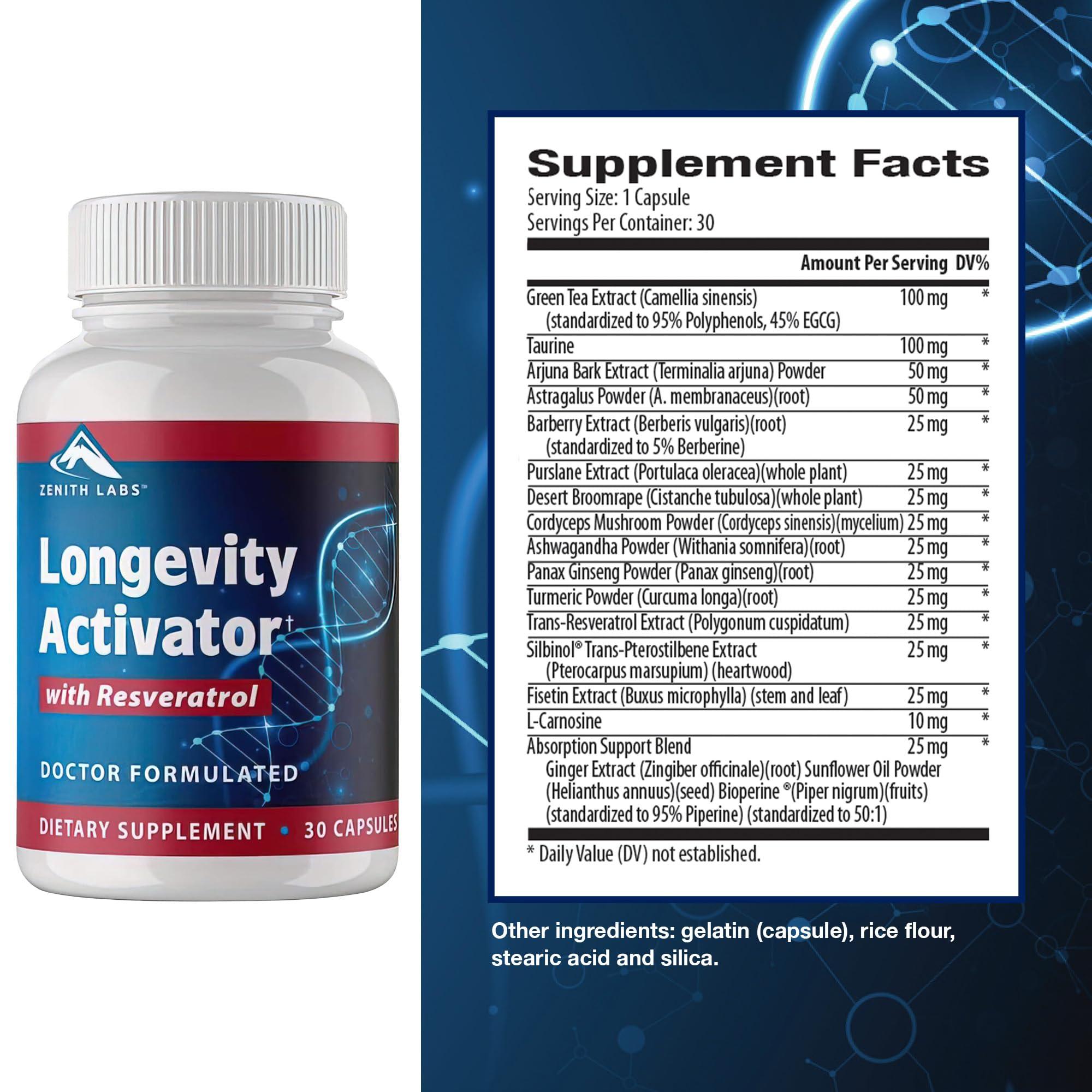 Zenith Labs Zenith Labs Longevity Activator Anti-Aging Supplement Dietary Supplement, Natural Antioxidants with Resveratrol - Supports Immune Function and Healthy Memory