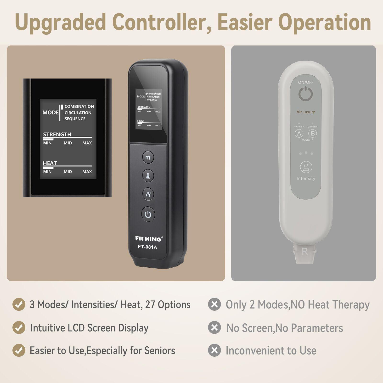 FIT KING FIT KING Leg Massager with Heat - Upgraded Leg Compression Massager for Circulation and Pain Relief, FSA HSA Approved Compression Boot Foot Calf Massager for Edema, Relax Recover - Gift for Dad Mom