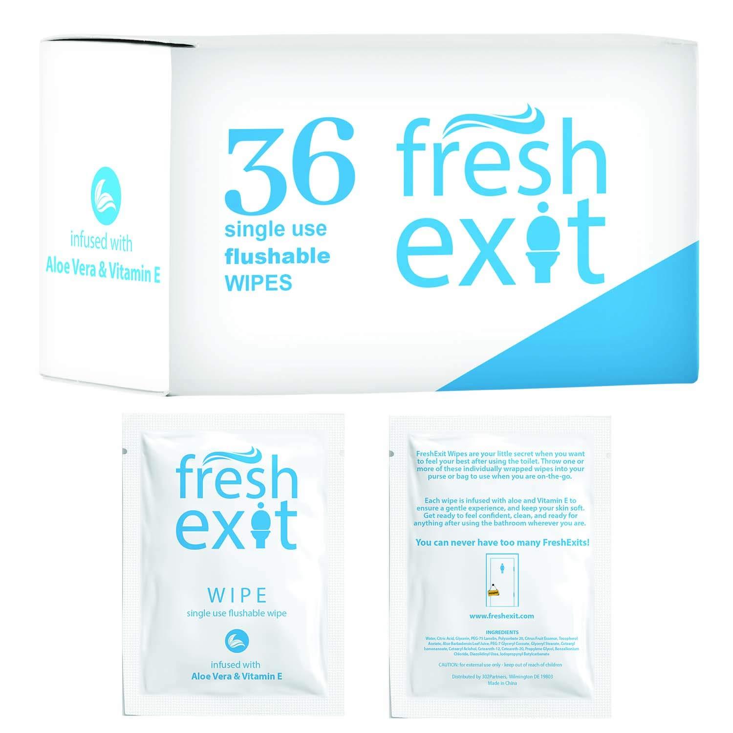 FreshExit FreshExit  Individually Wrapped Flushable Wipes for Adults  a Large, Personal Wipe in a Small, Discreet Package  Feminine Wipes - 36 Count  Great Travel Wipes & Butt Wipes