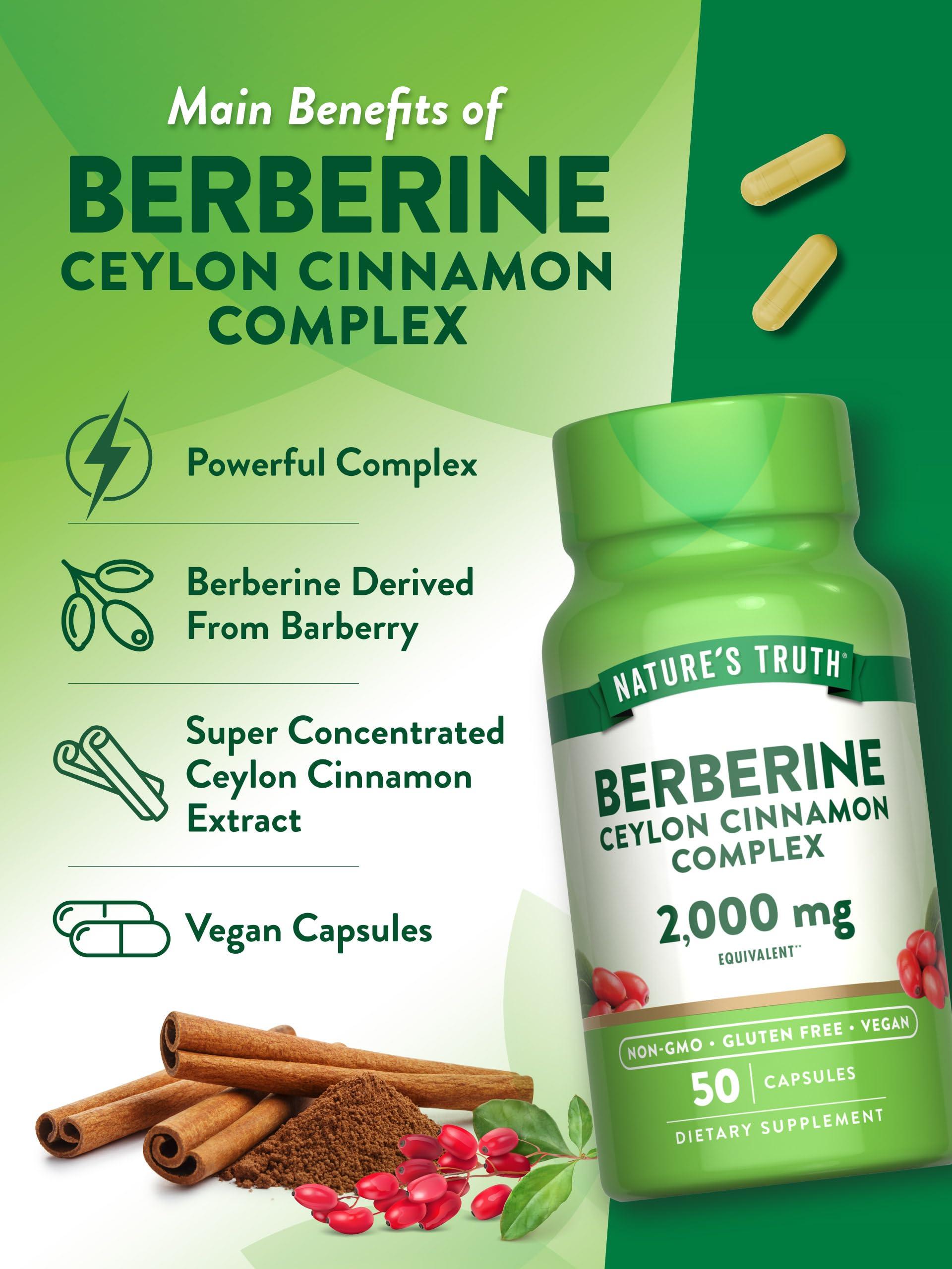 Nature\'s Truth Nature\'s Truth Berberine with Ceylon Cinnamon Complex | 2,000mg | 50 Vegan Capsules | Vegan, Non-GMO, and Gluten Free Supplement
