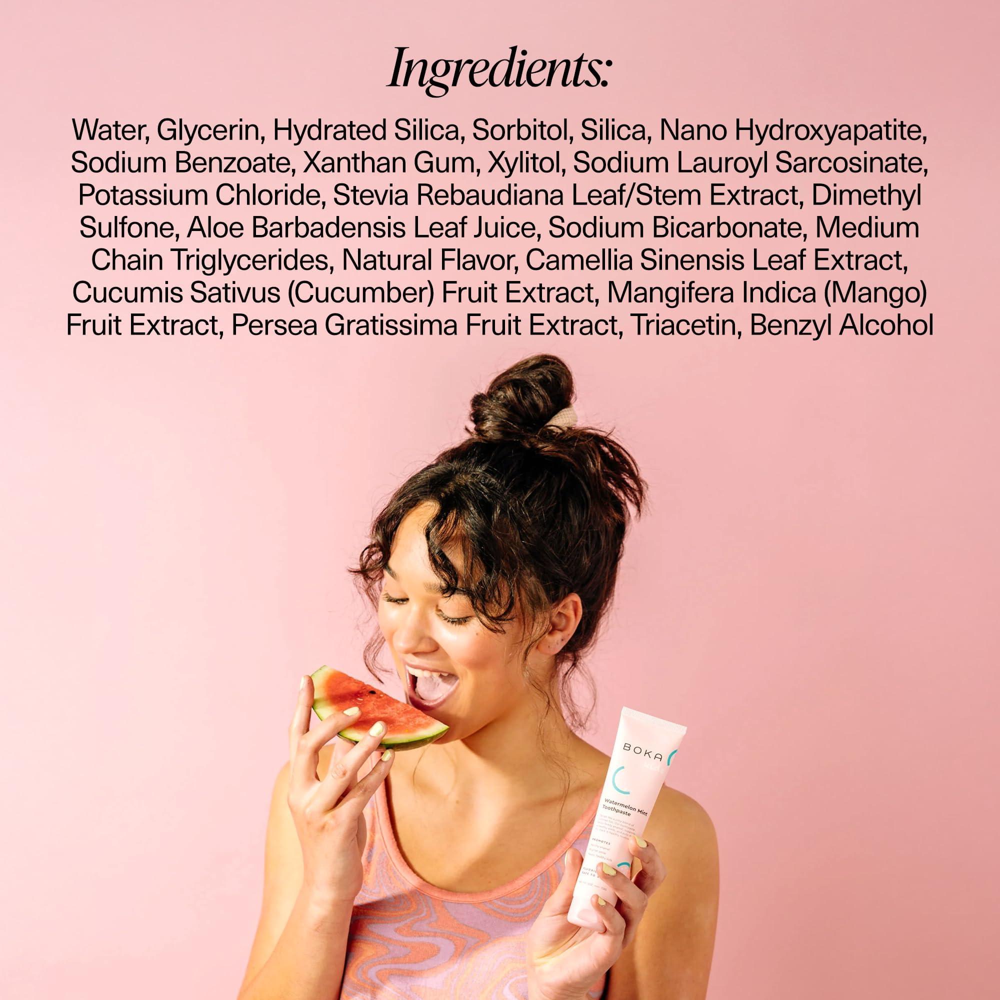 Boka Boka Fluoride Free Toothpaste Nano Hydroxyapatite, Helps Remineralize, Appropriate for Sensitive Teeth, Whitening - for Adult, Kids Oral Care - Ela Mint, Orange Cream, Watermelon Mint Flavor, 3pk