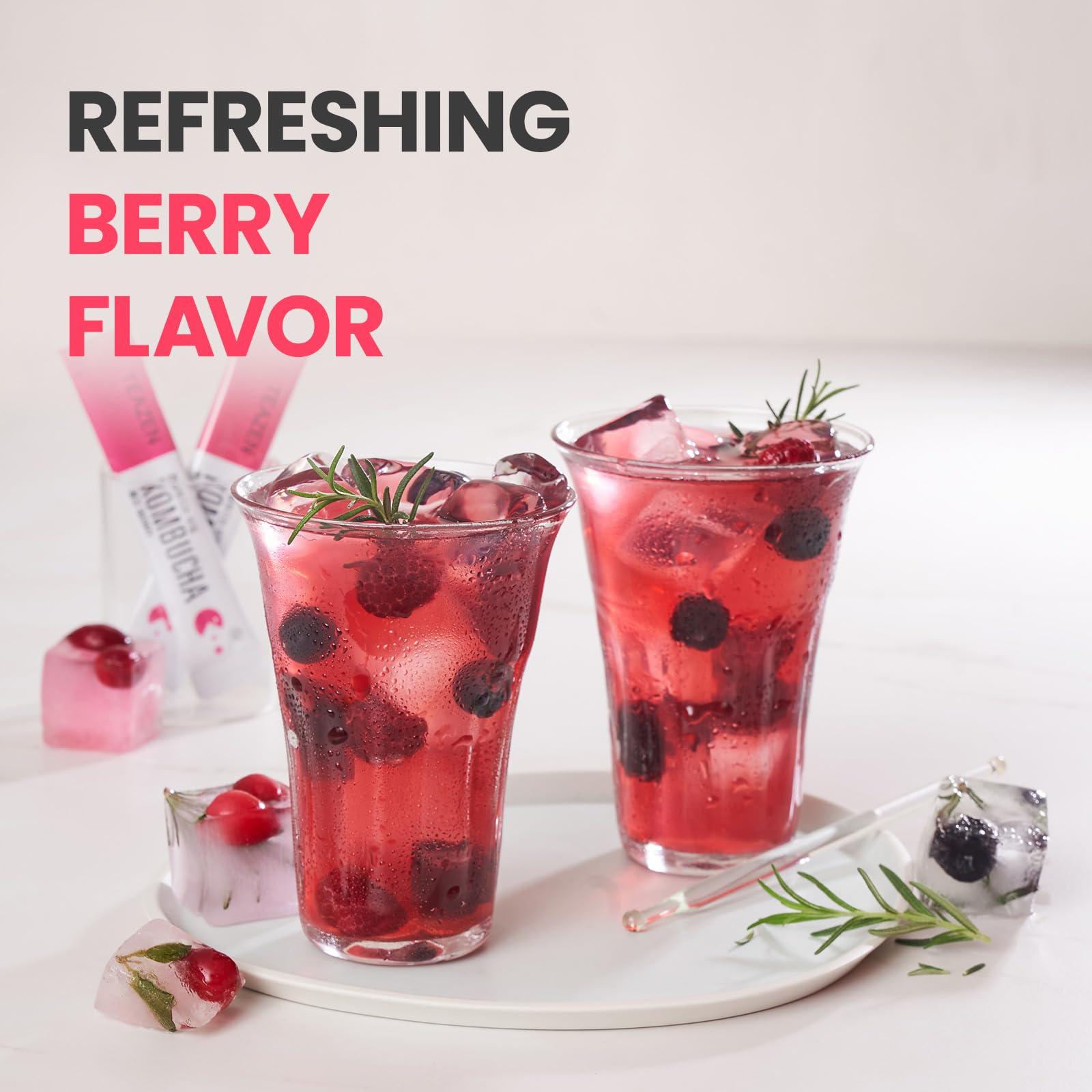 TEAZEN TEAZEN Berry Kombucha Tea, Hydration Drink Mix, Sugar Free, Live Probiotics & Prebiotics, 10 Sticks, 1.76oz