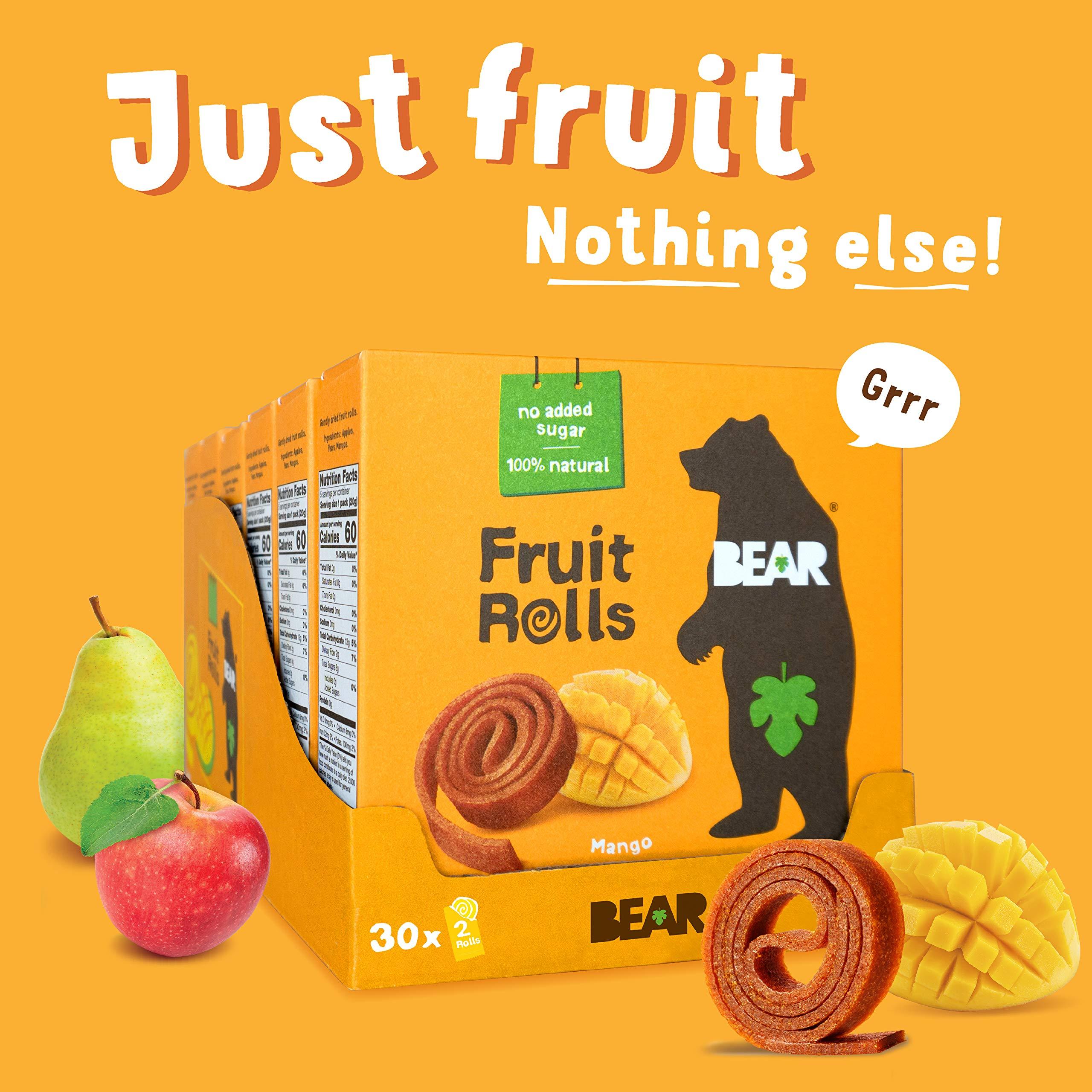 BEAR BEAR Real Fruit Yoyos, Mango, No Added Sugar, All Natural, Non GMO, Gluten Free, Vegan, Healthy On-The-Go Snack For Kids & Adults, 0.7 oz (Pack of 30)