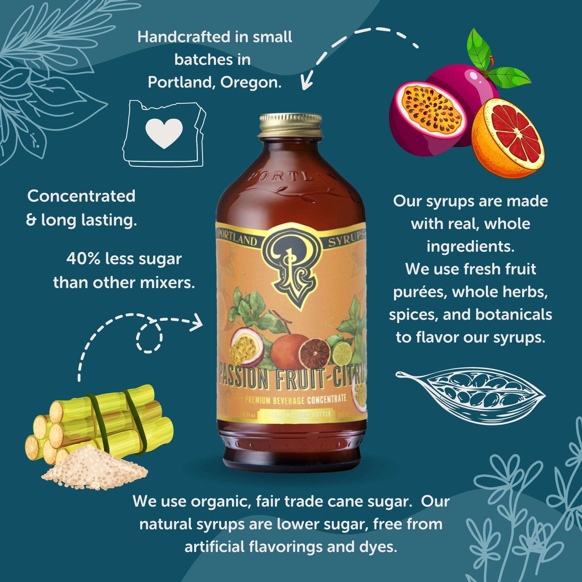 P Portland Syrups Portland Syrups Citrus-Passion Syrup - Craft Tropical Sensations for Cocktails, Mocktails, Soda, and More - 12 oz with 24 Servings (Pack of 2)