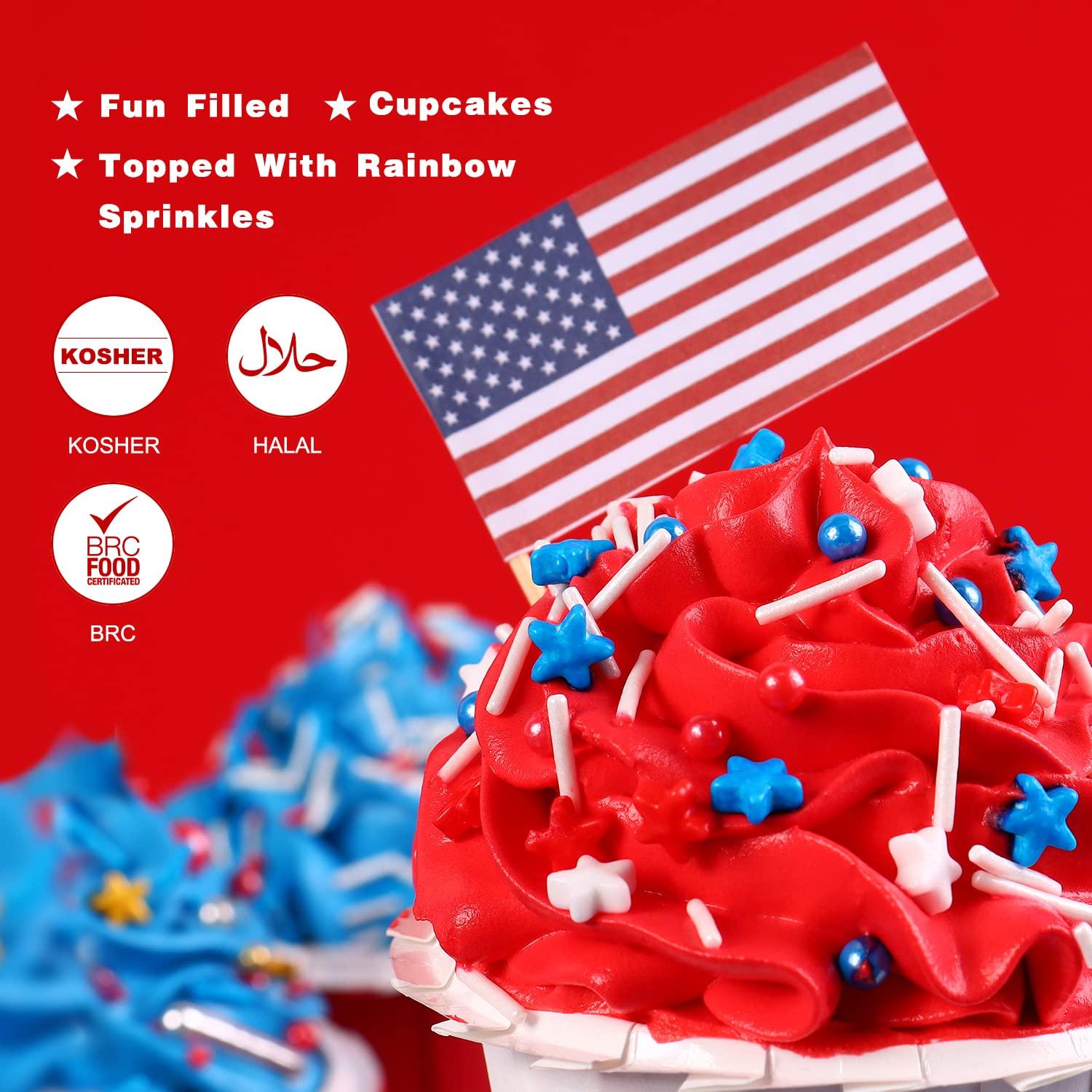 cobakey Edible Sprinkles Nonpareils Red White and Blue 4th of July for Cake Decorating Baking, Ice Cream, Cookies, Cupcake Topper (6 Packs)