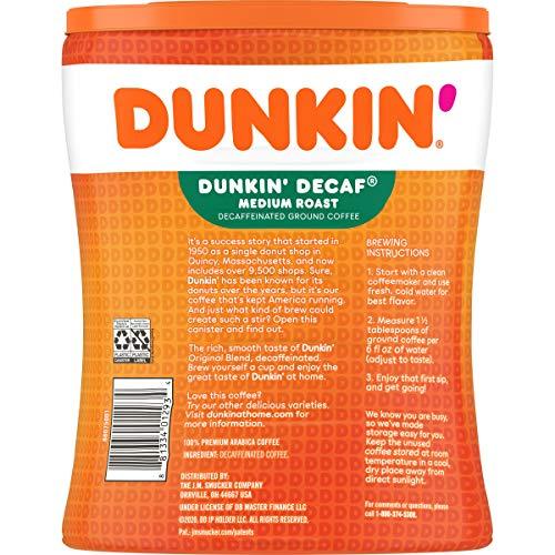 Dunkin' Dunkin\' Decaf Medium Roast Decaffeinated Ground Coffee, 30 Ounce (Pack of 4)