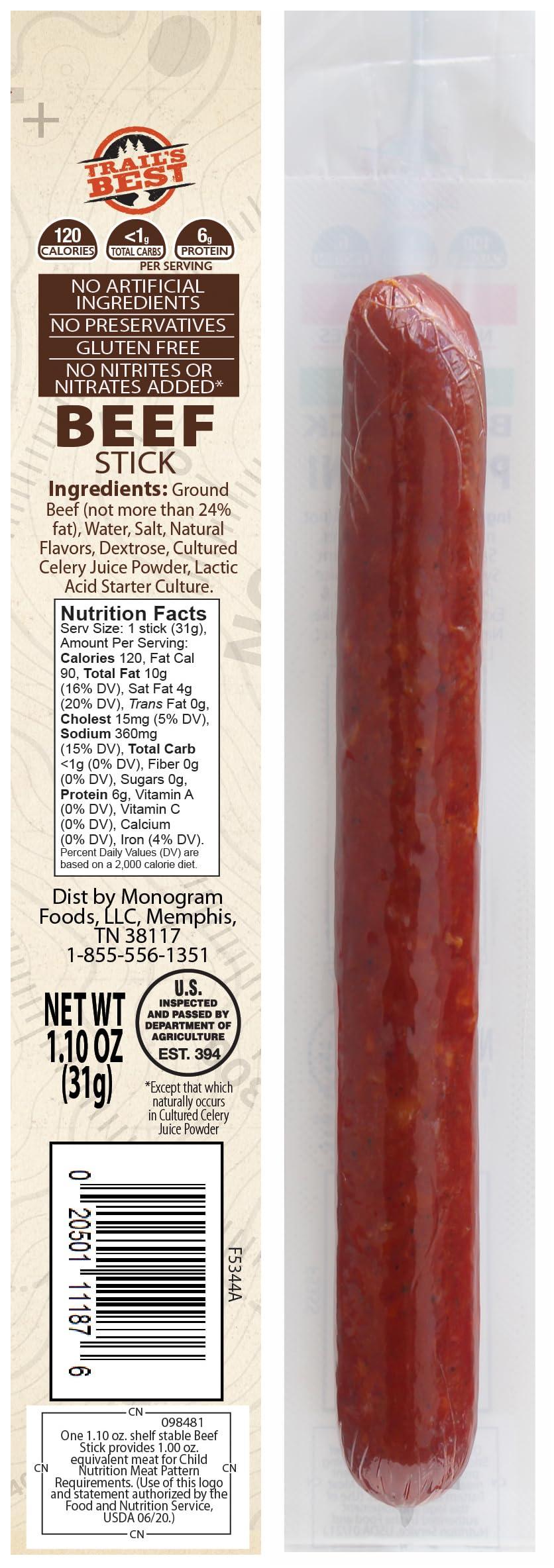 Trail\'s Best Trail\'s Best 1.1oz Beef Sticks 16 Count Tubs (6 inch beef sticks made with all beef)