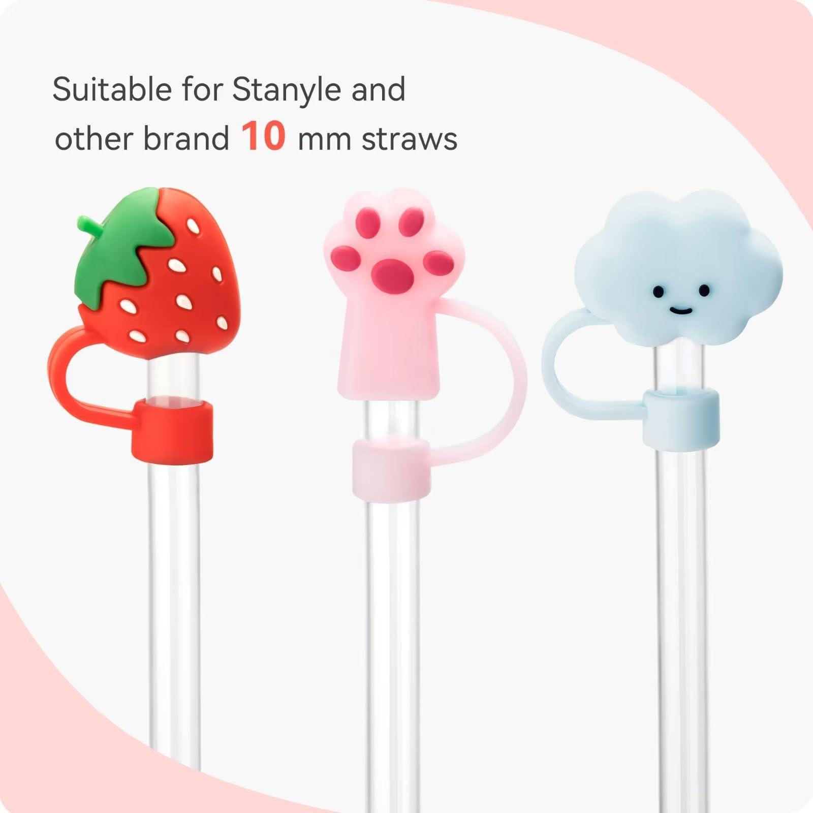 Prurex Prurex Silicone Straw Topper for Stanley Cup,Reusable Straw Cover Compatible with 30&40 Oz Tumbler with Handle, Straw Cover Cap for 10mm 0.4\" Straws (6pcs Strawberry Rainbow Flower)