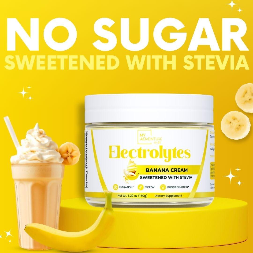 My Adventure to Fit Zero Sugar - Banana Cream Electrolytes Powder - Refreshing Hydration - Caffeine Free Energy with All Natural Ingredients - Vegan, Keto & Paleo - Sugar Free Electrolytes Powder Drink Mix - 37 Servings
